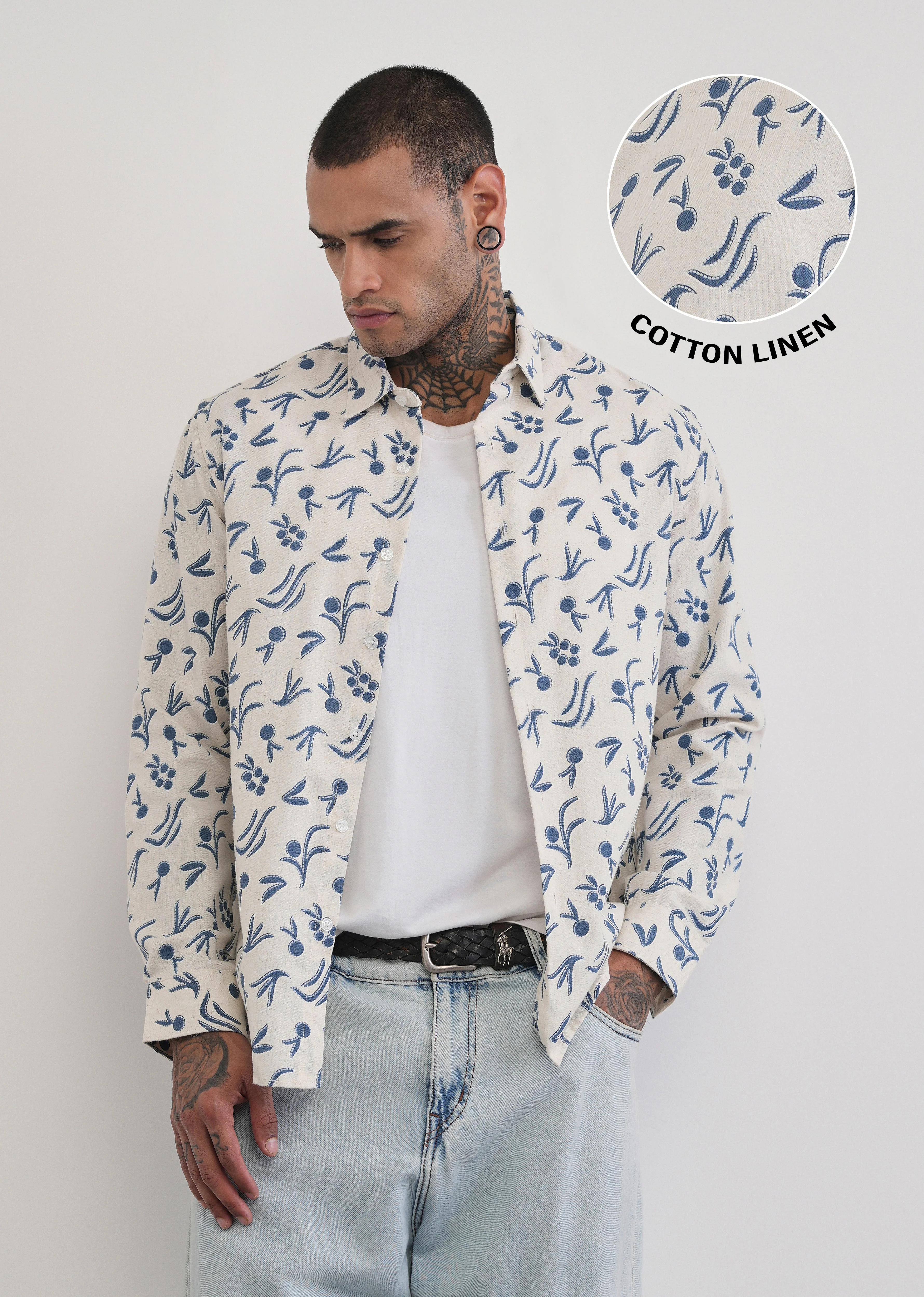 Blue Blended Linen Printed Shirt - Image 7