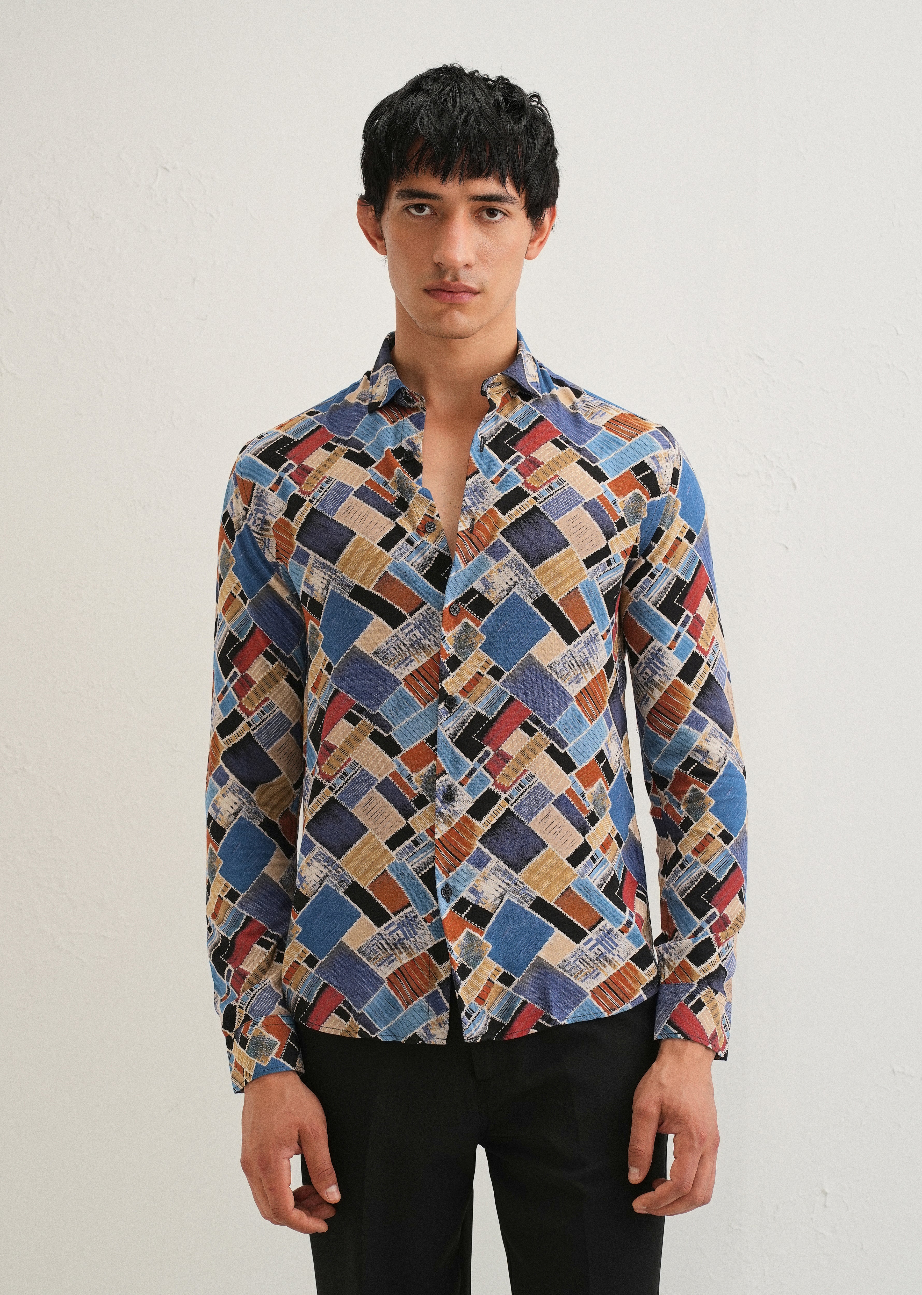 Blue Block Feather Shirt - Image 3