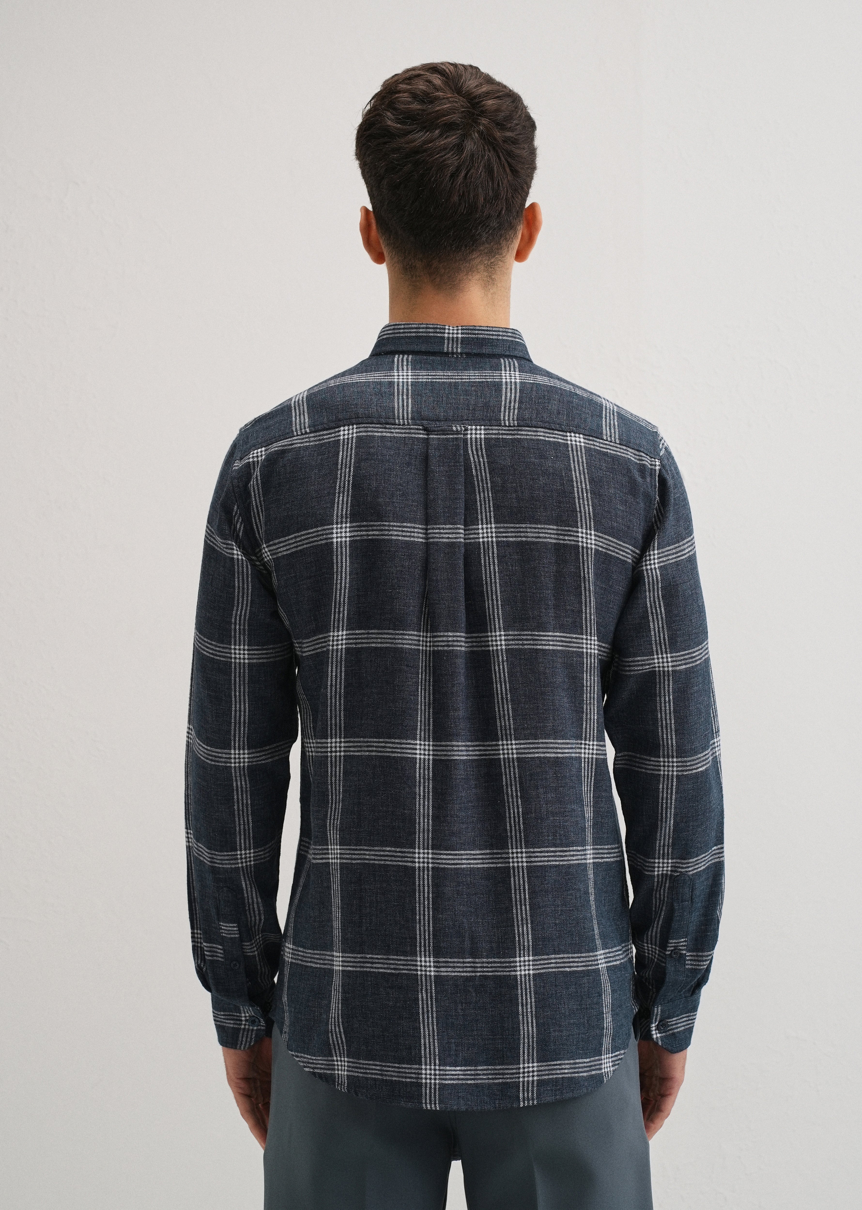 Melange Blue Boxed Check Shirt - Image 2