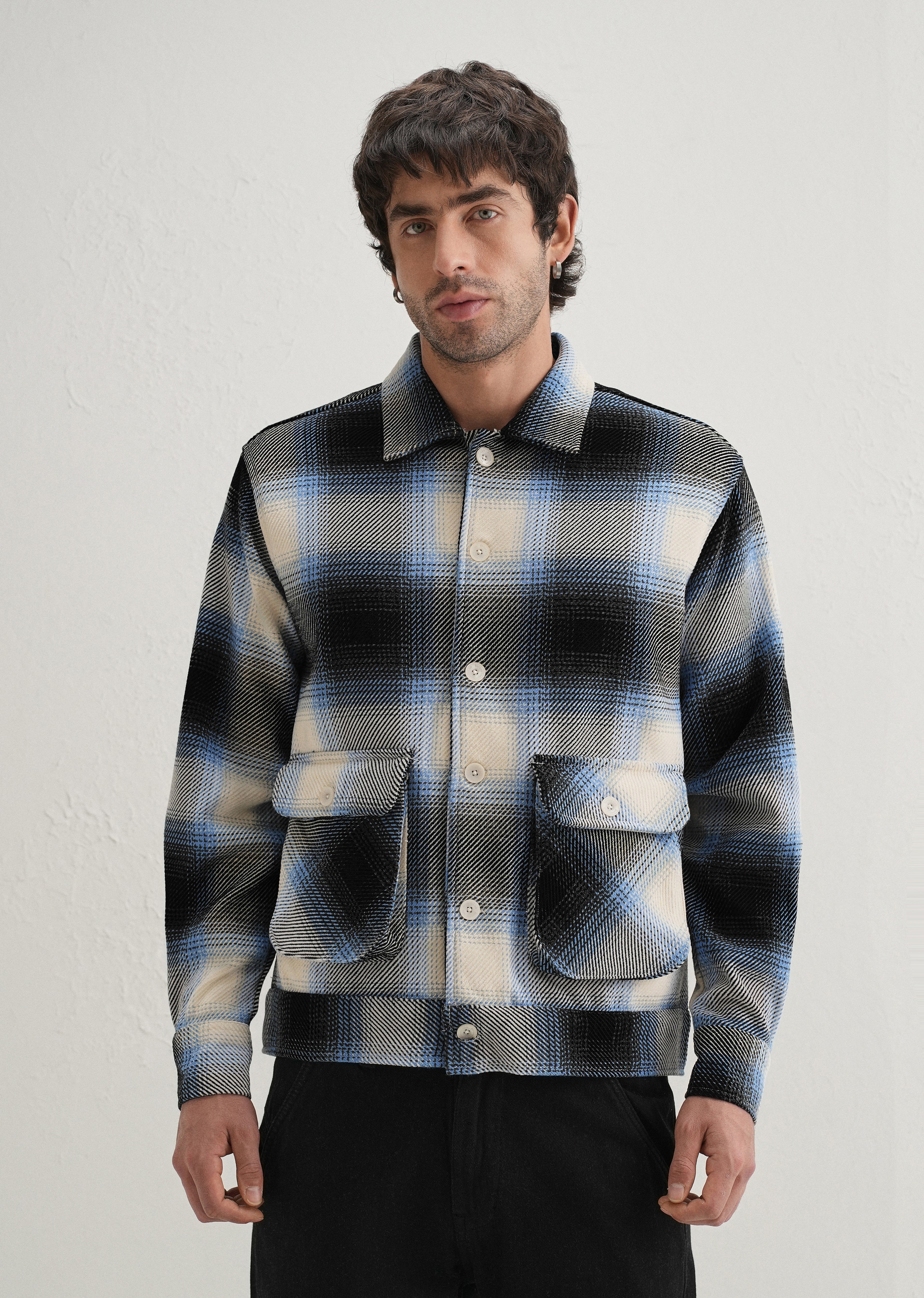 Blue Brushed Check Utility Shacket - Image 5