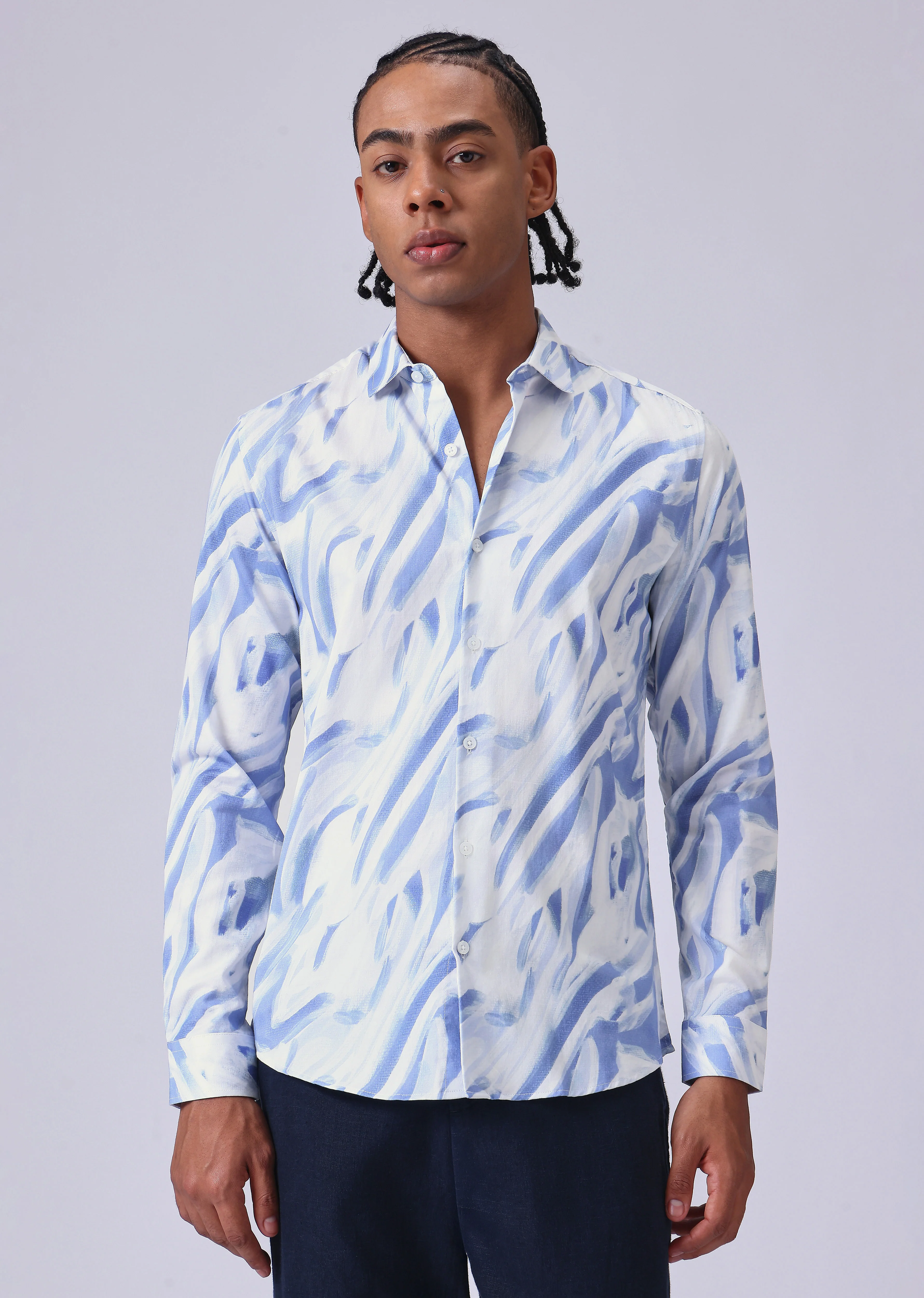 Blue Brushstroke Print Shirt - Image 3