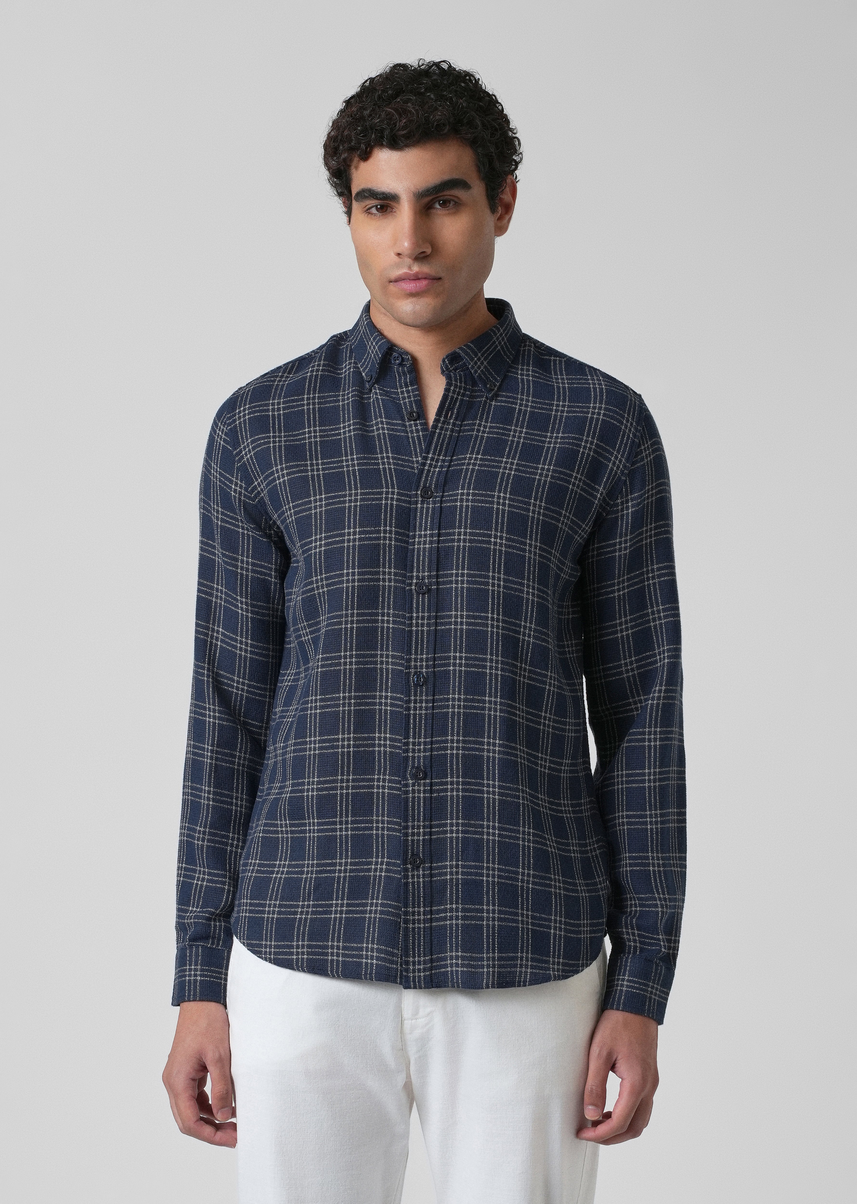 Melange Blue Cannon Check Shirt - Image 3