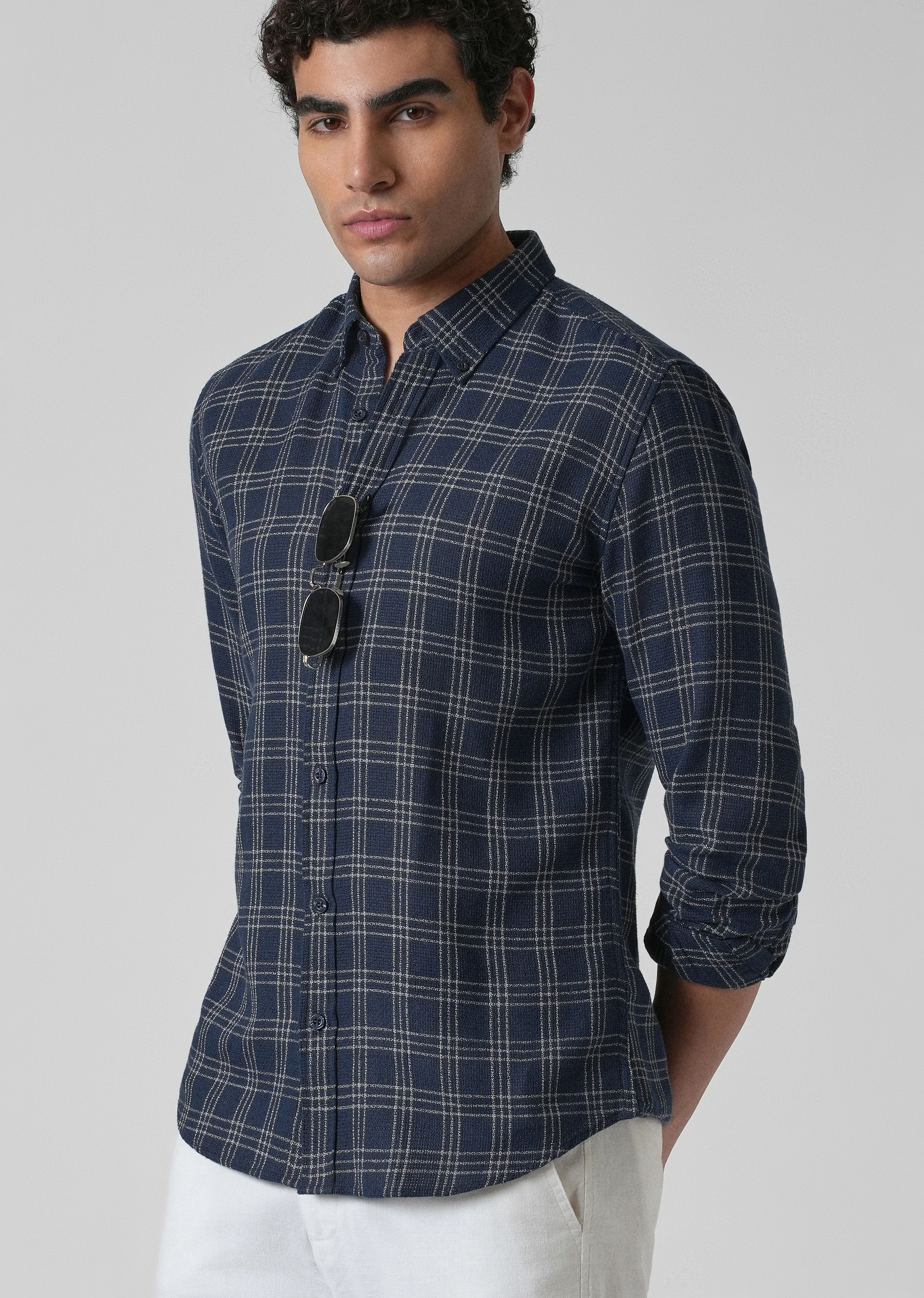 Melange Blue Cannon Check Shirt - Image 7