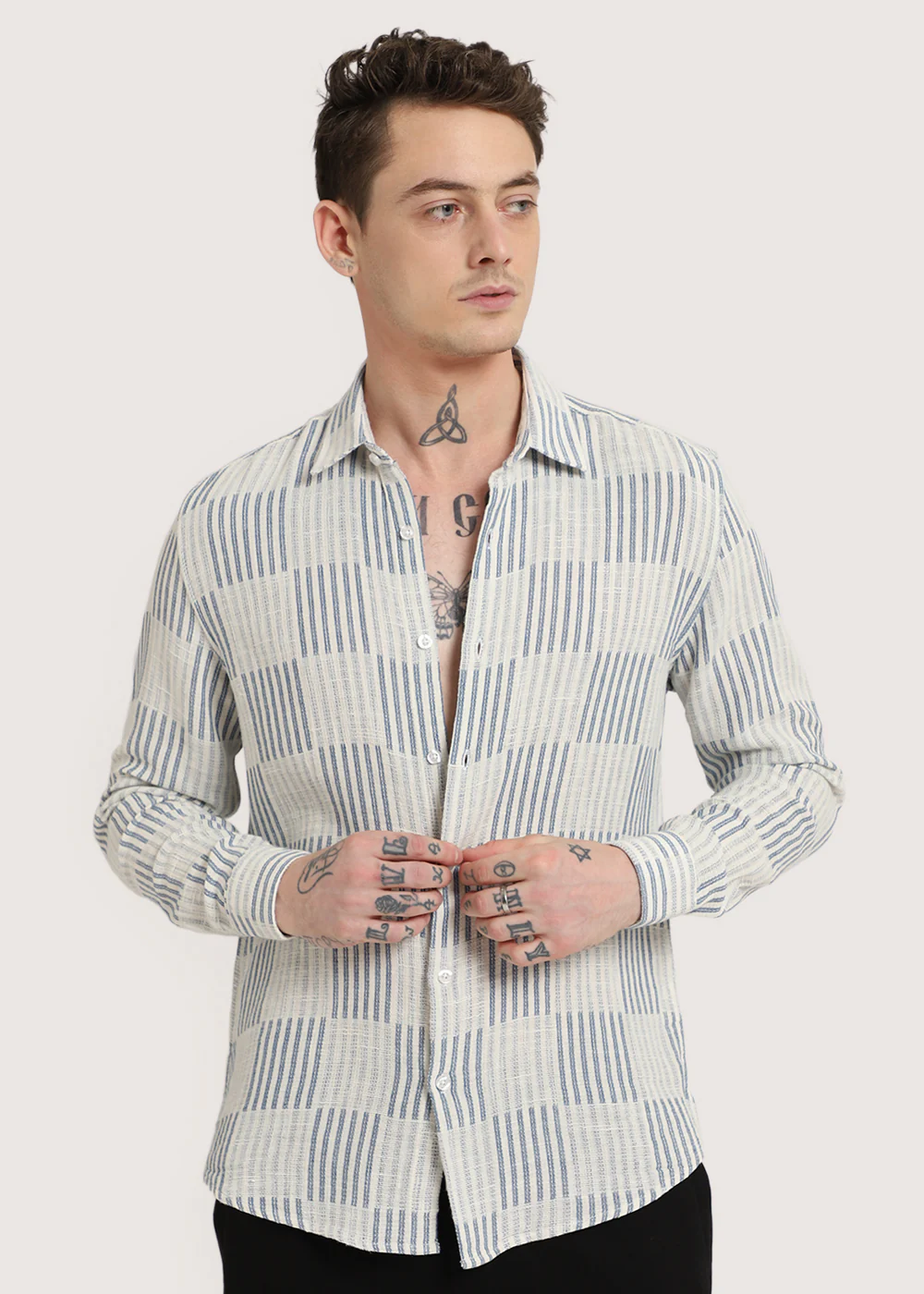 Blue Checker Textured Shirt - Image 3