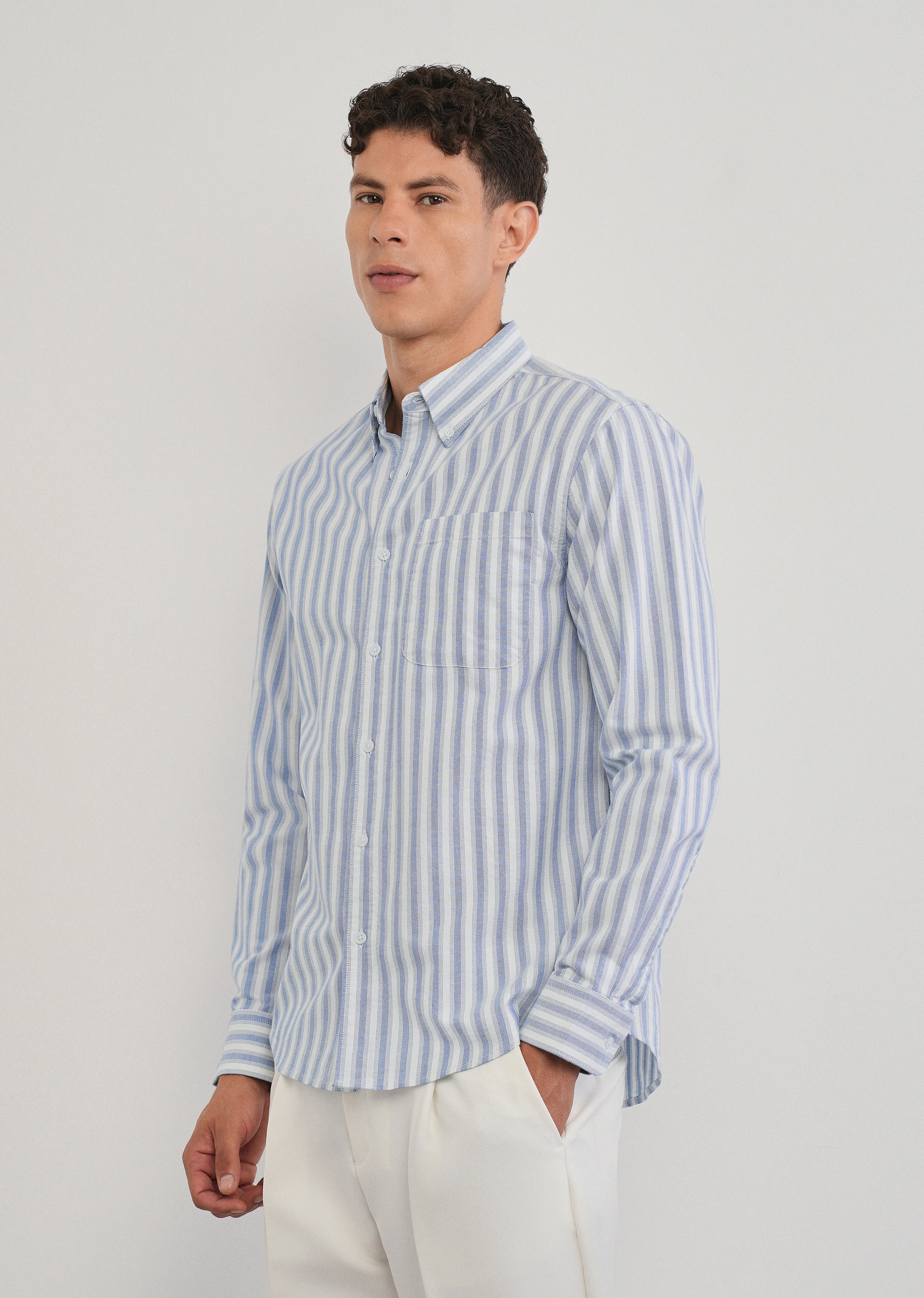 Blue Classic Cotton Stripe Shirt - Image 2