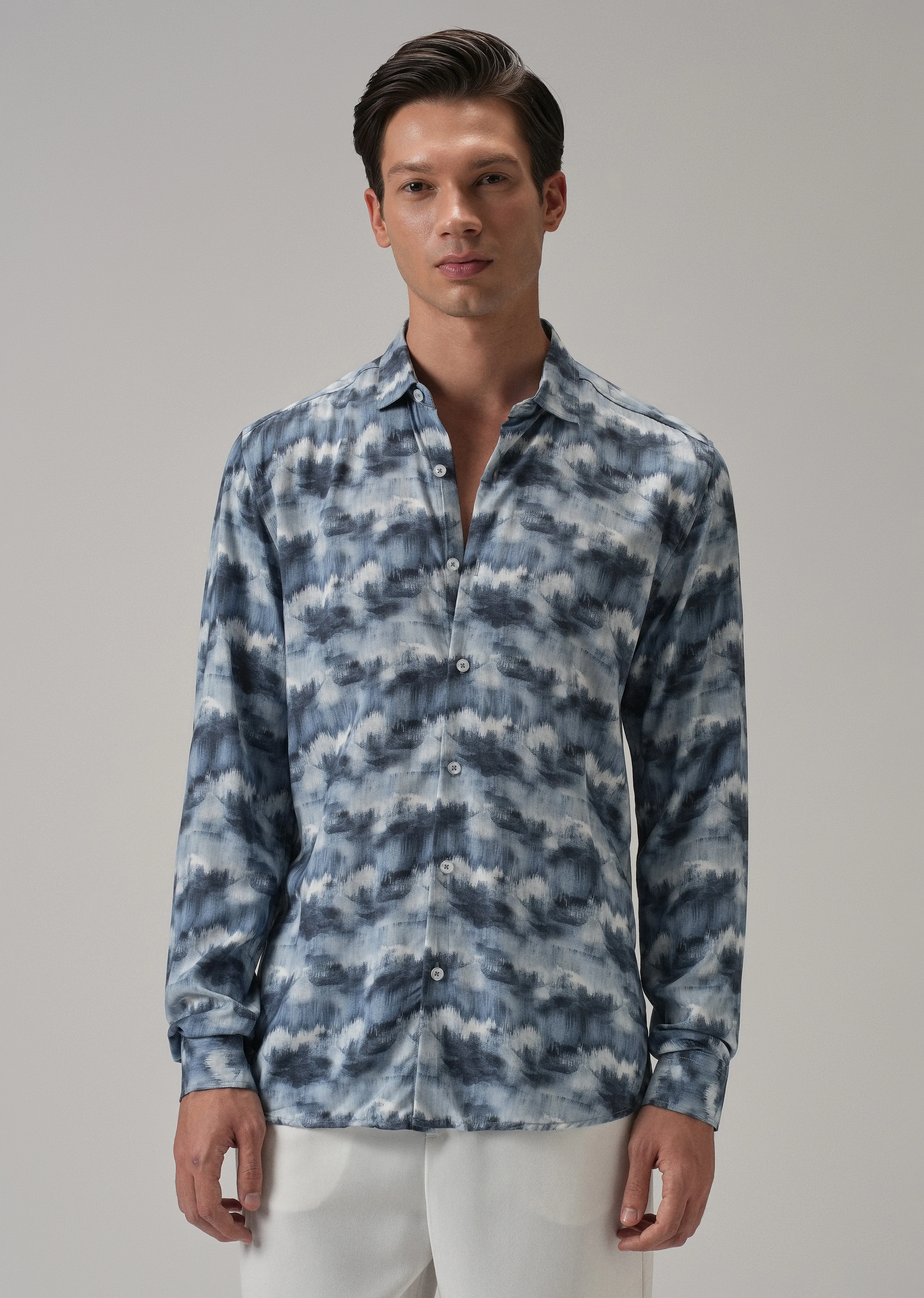Blue Cloud Wash Printed Shirt - Image 3