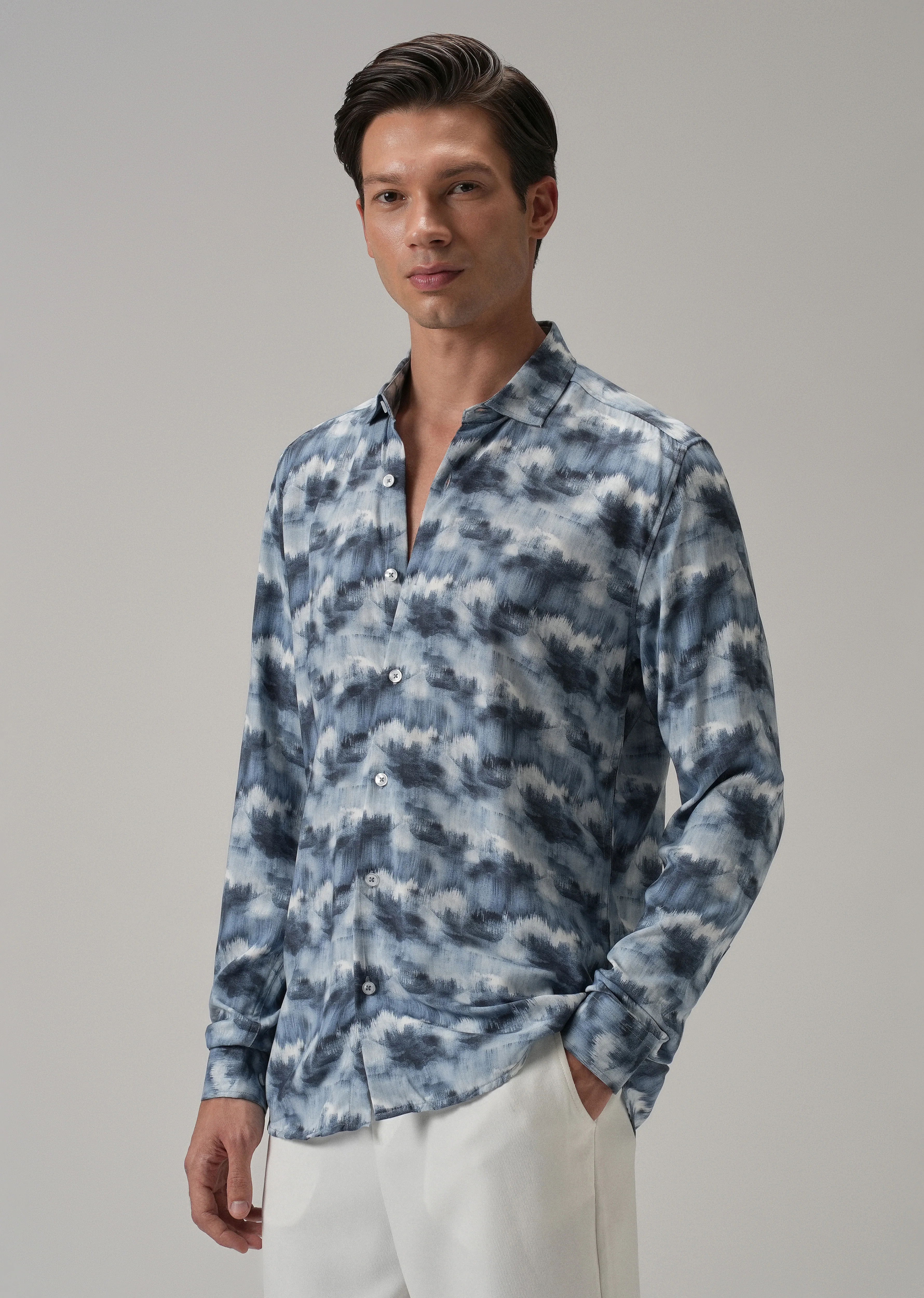 Blue Cloud Wash Printed Shirt - Image 4