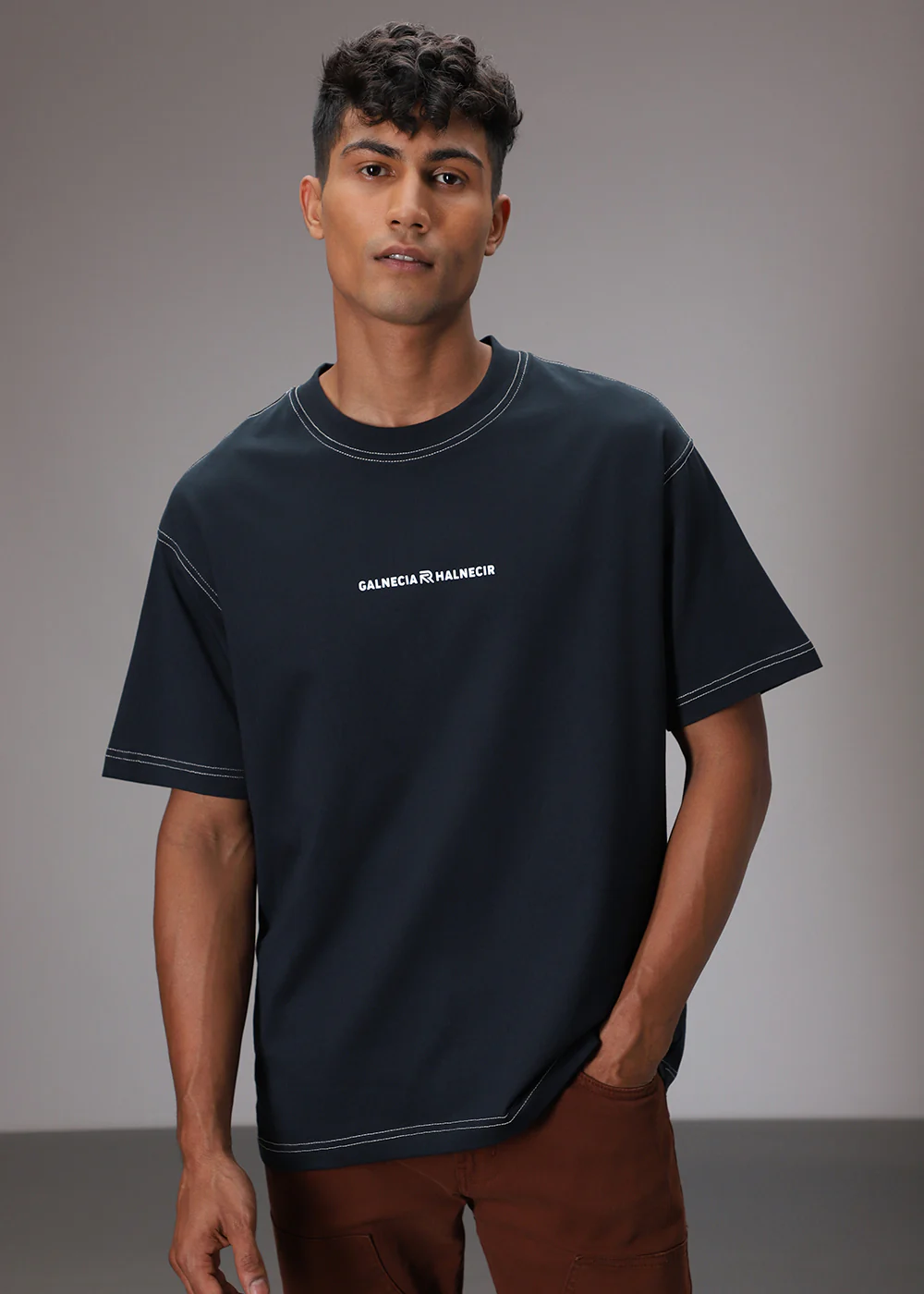 Blue Contrast Thread Oversized T-shirt - Image 3