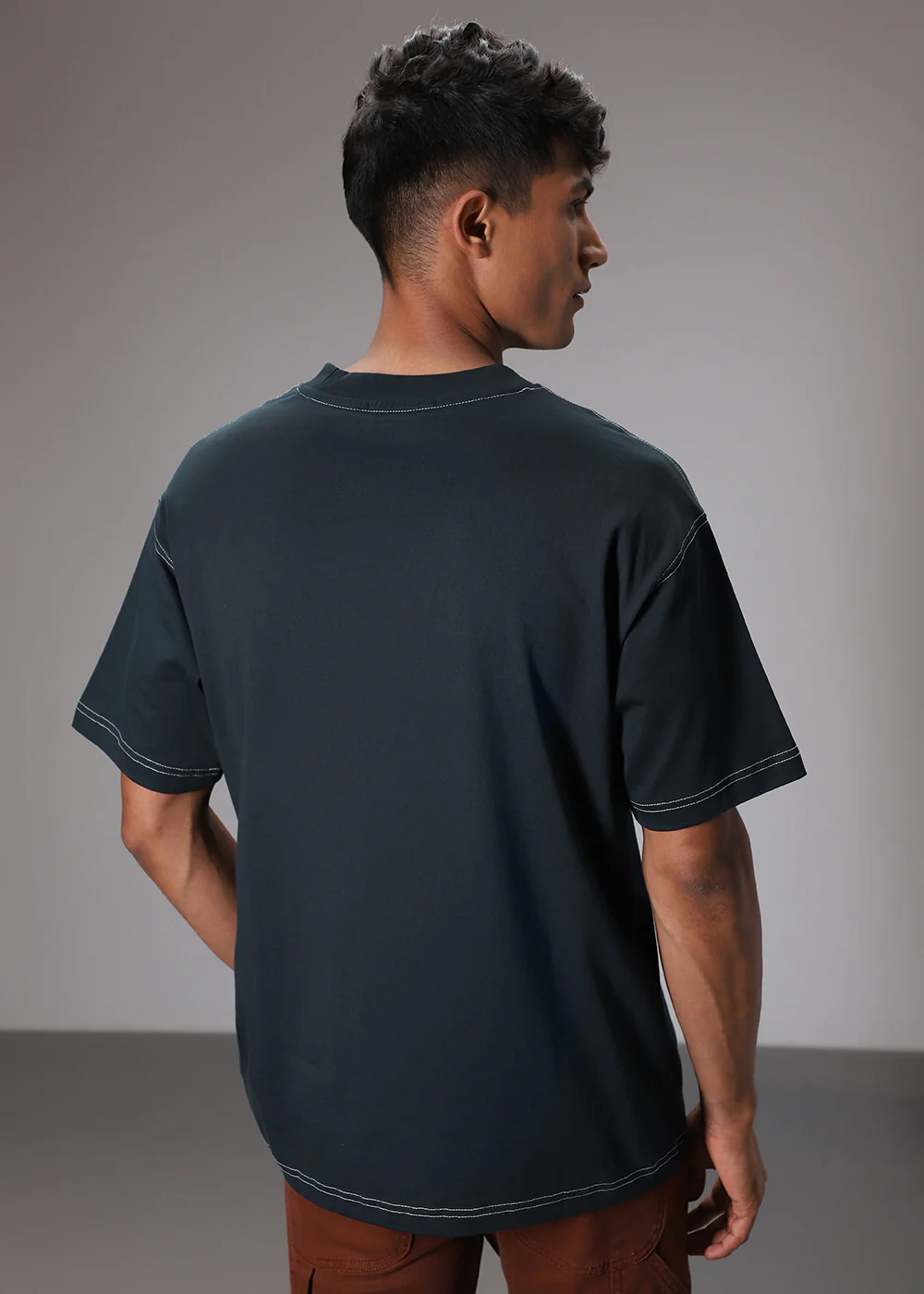 Blue Contrast Thread Oversized T-shirt - Image 4
