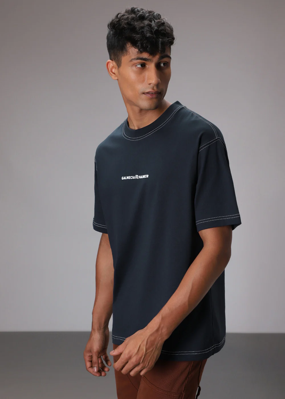 Blue Contrast Thread Oversized T-shirt - Image 5