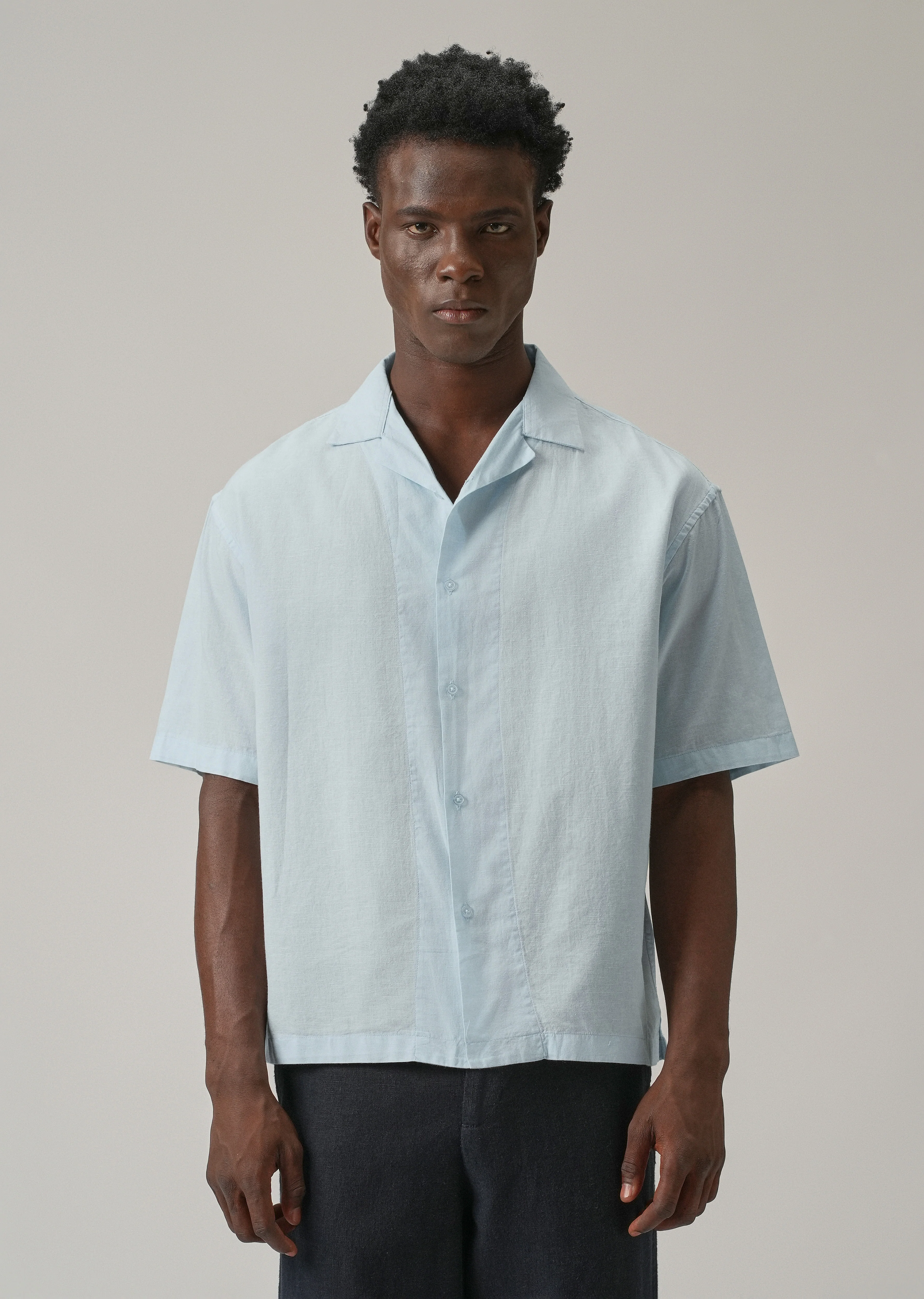 Blue Cotton/Linen Shirt - Image 3