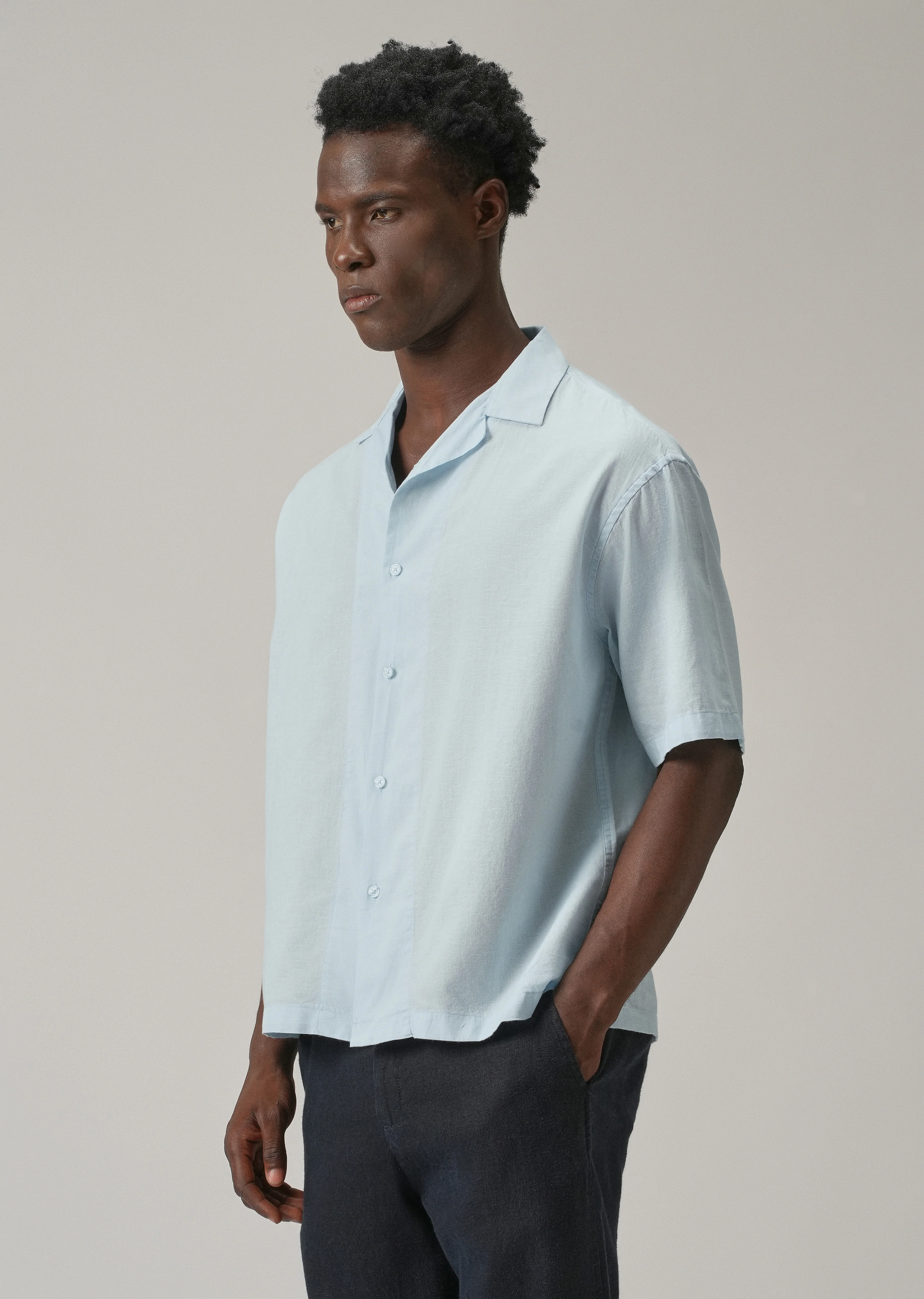 Blue Cotton/Linen Shirt - Image 4