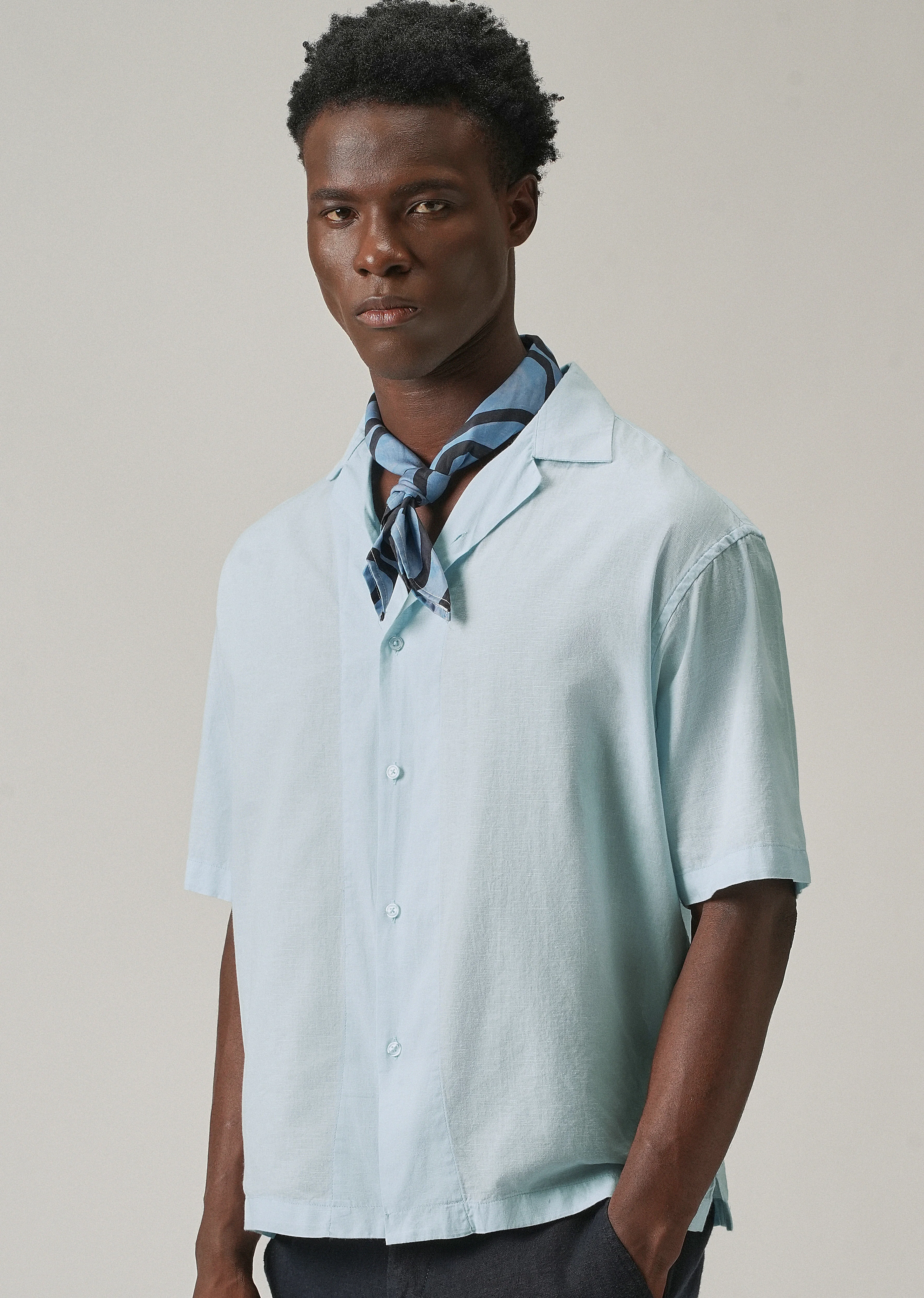 Blue Cotton/Linen Shirt - Image 7