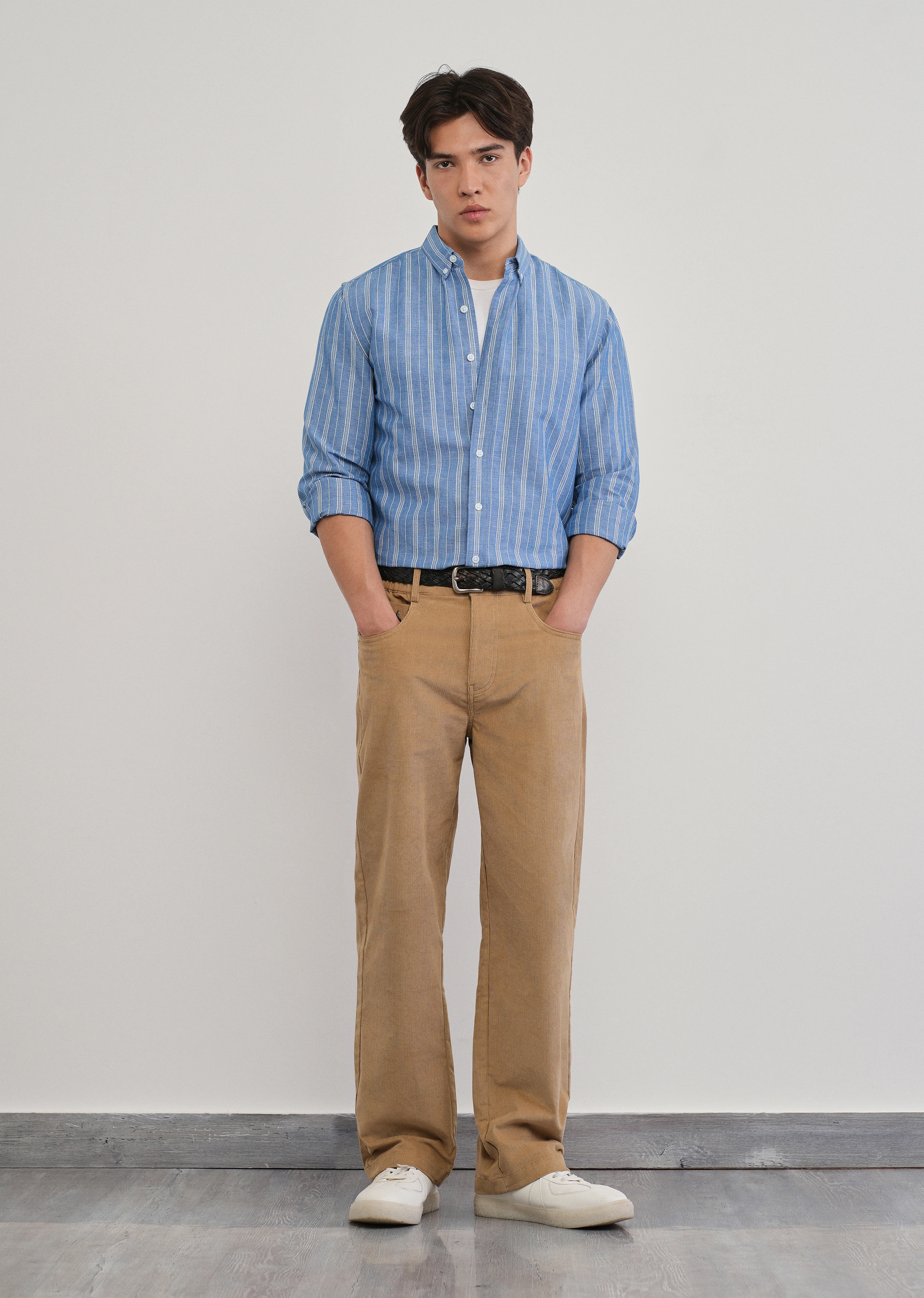 Blue Cotton Linen Stripe Shirt - Image 6