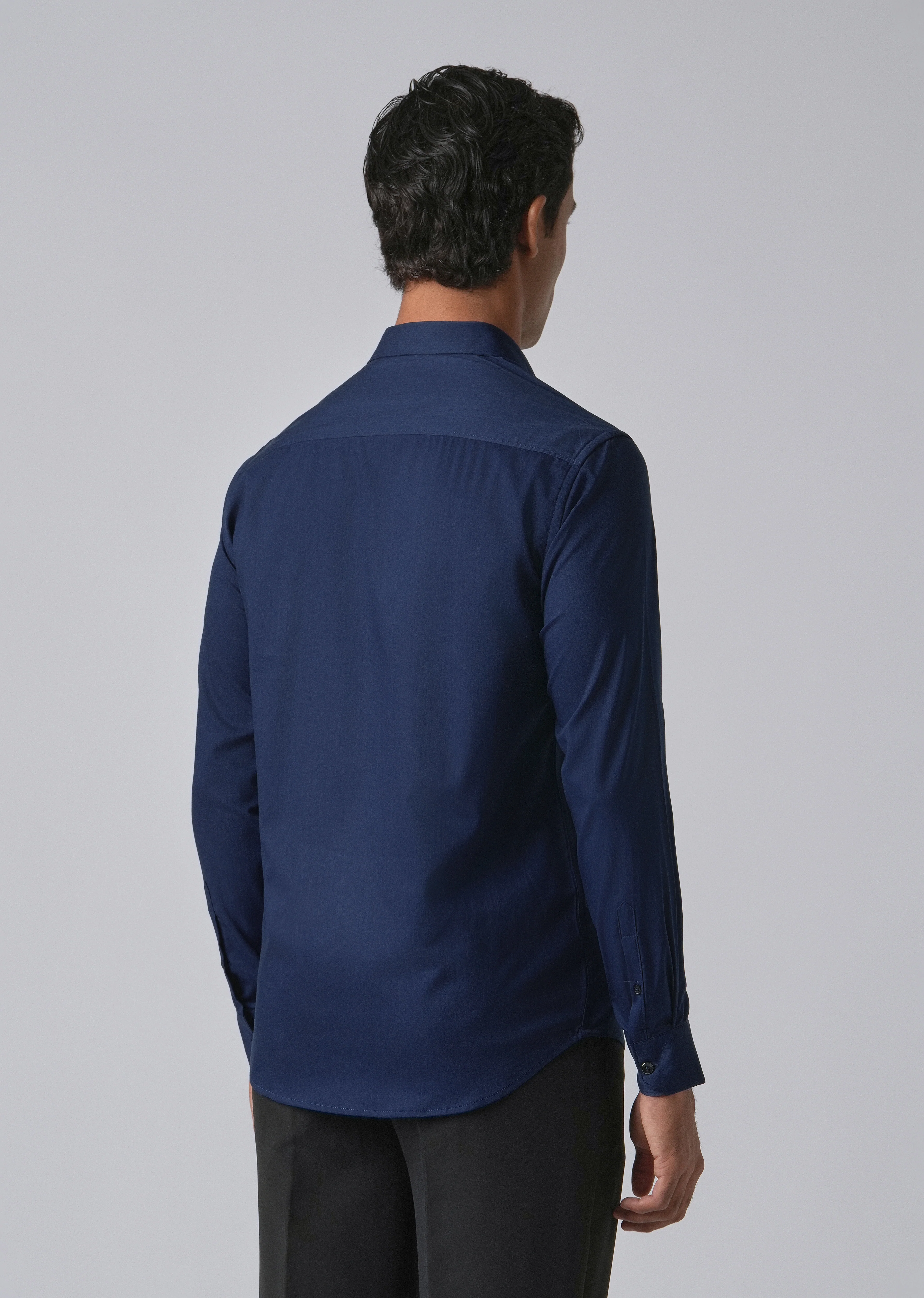 Blue Cotton Stretch Plain Shirt - Image 2