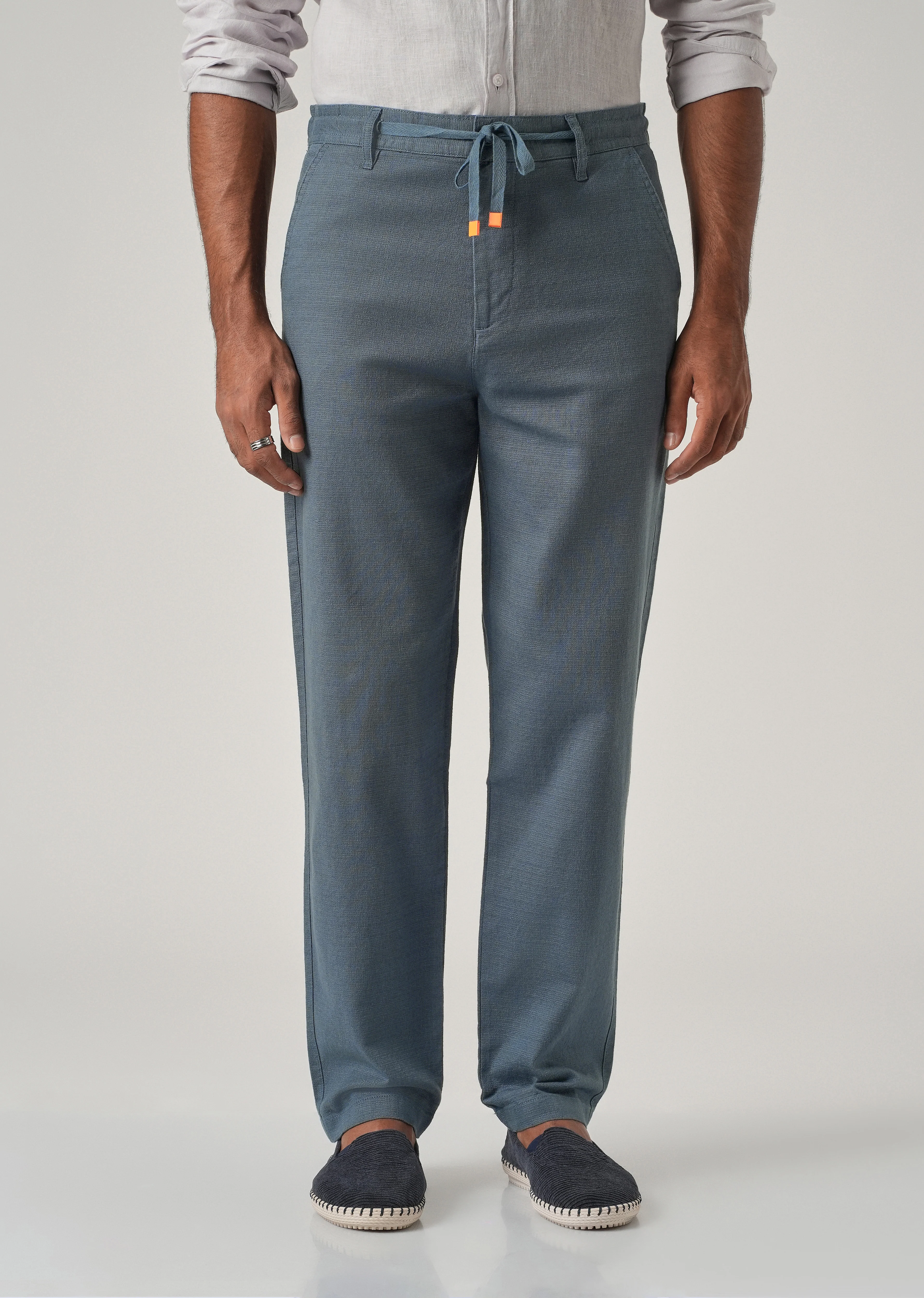 Blue Linen-Look Cotton Trousers - Image 3