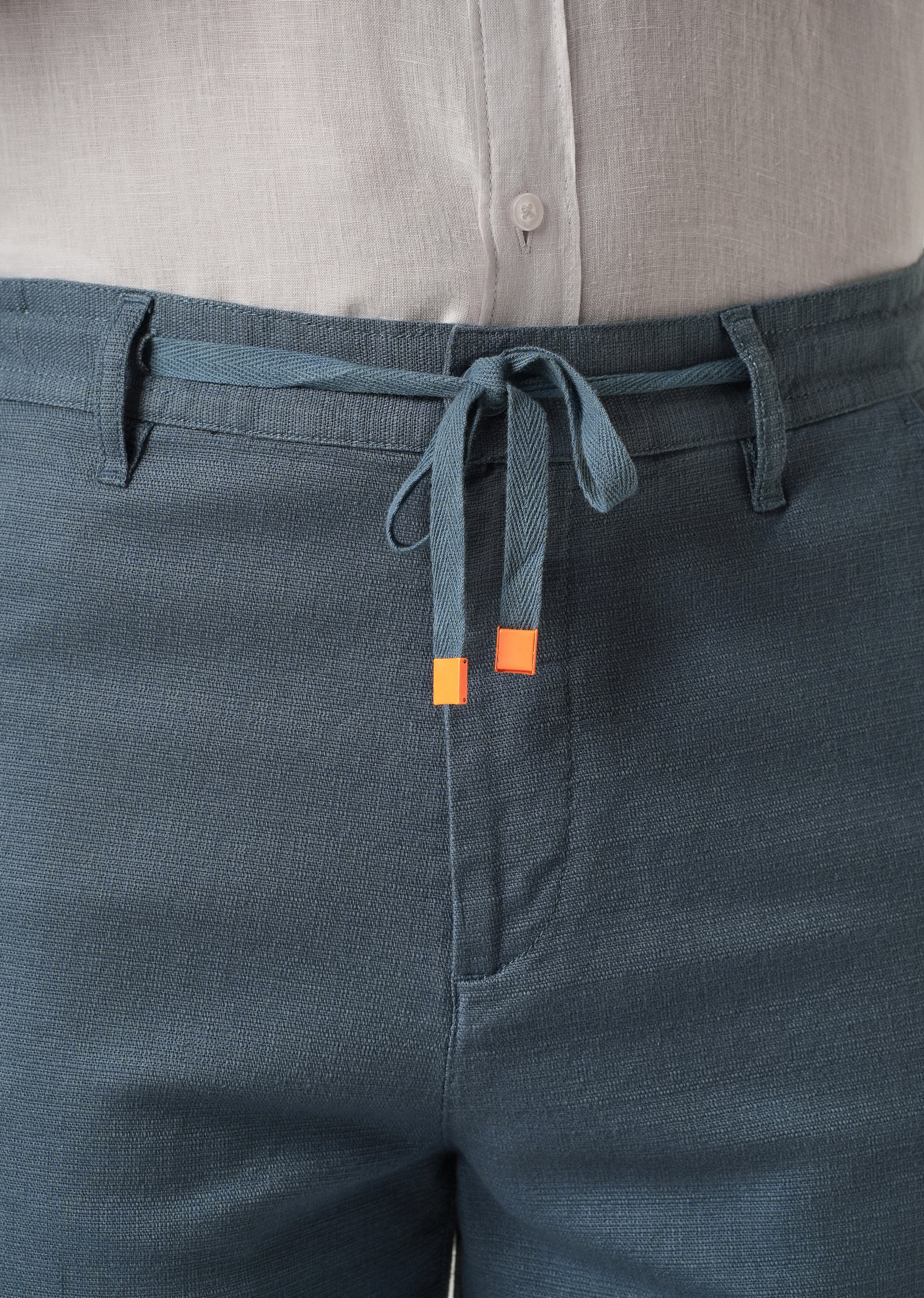 Blue Linen-Look Cotton Trousers - Image 4