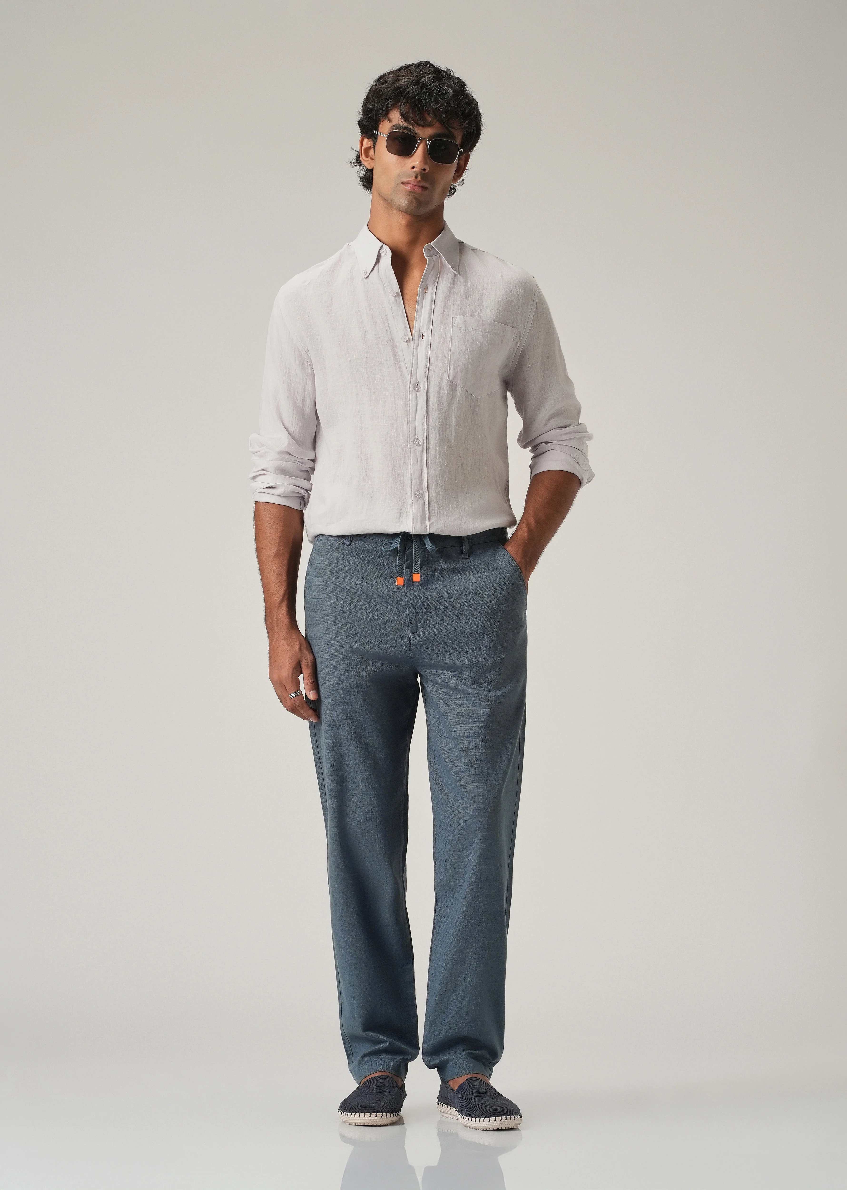 Blue Linen-Look Cotton Trousers - Image 5