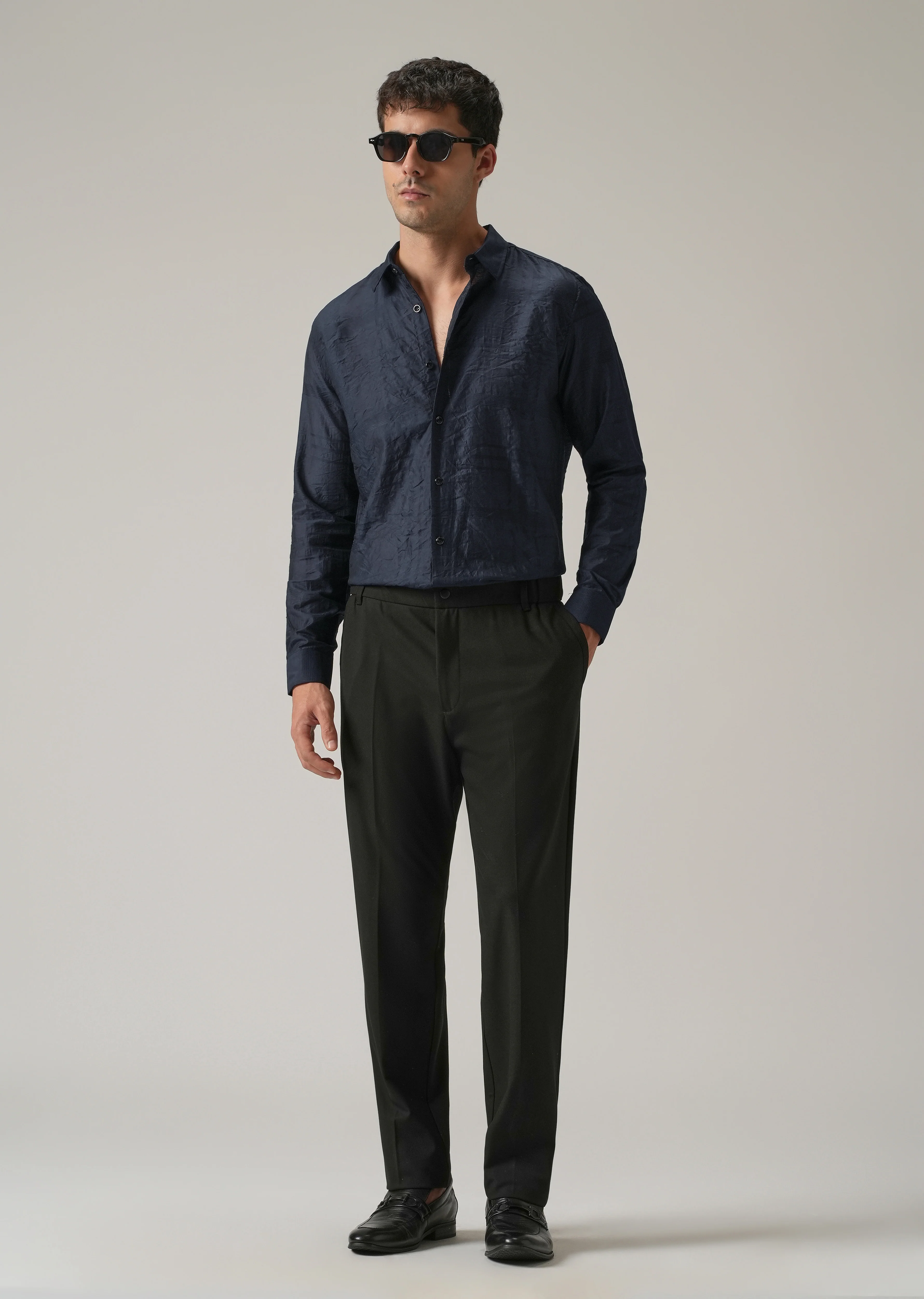Blue Crinkled Self Stripe Shirt - Image 6