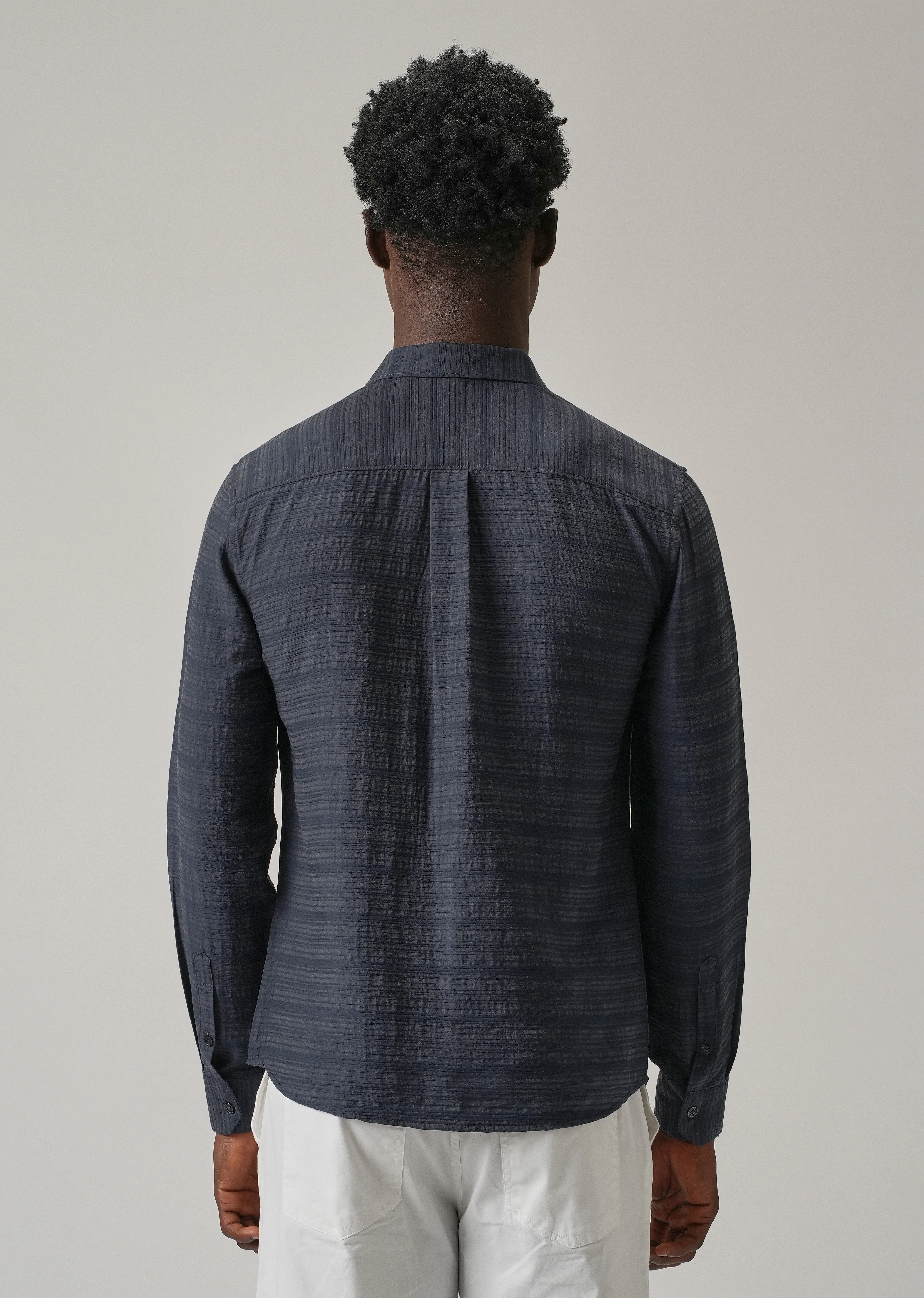 Blue Crushed Self Stripe Shirt - Image 2