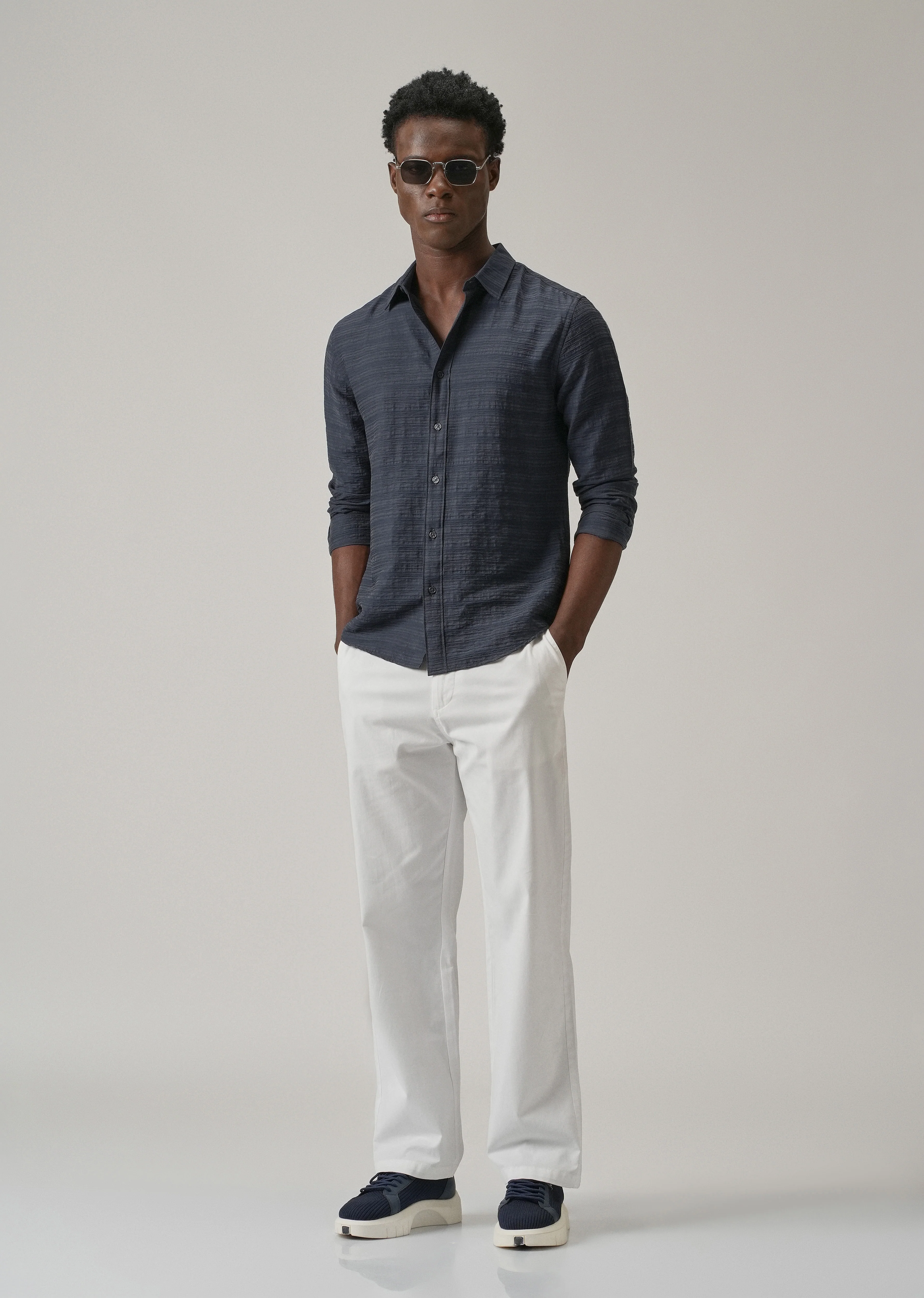 Blue Crushed Self Stripe Shirt - Image 6