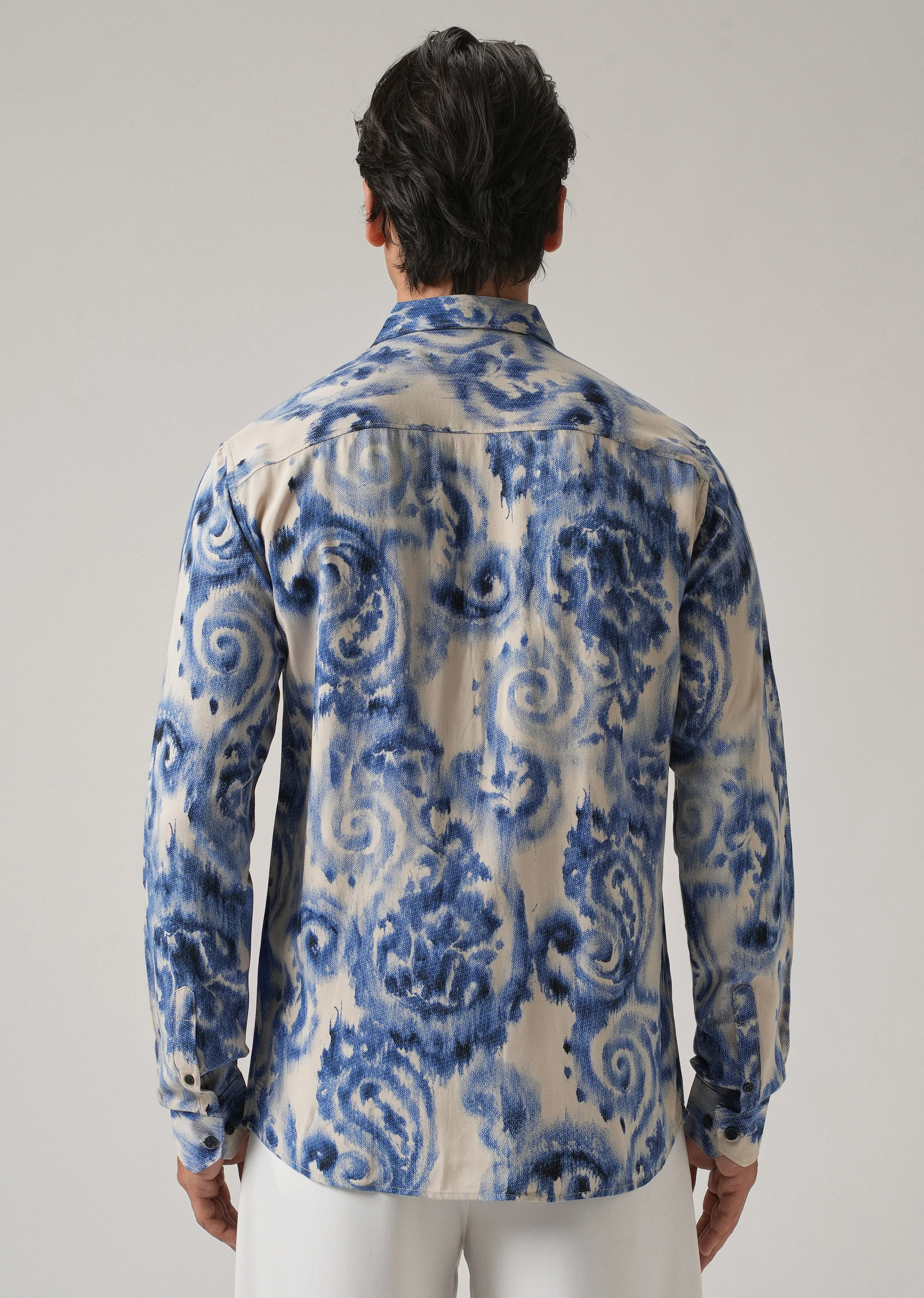 Blue Distort Paisley Print Feather Shirt - Image 2