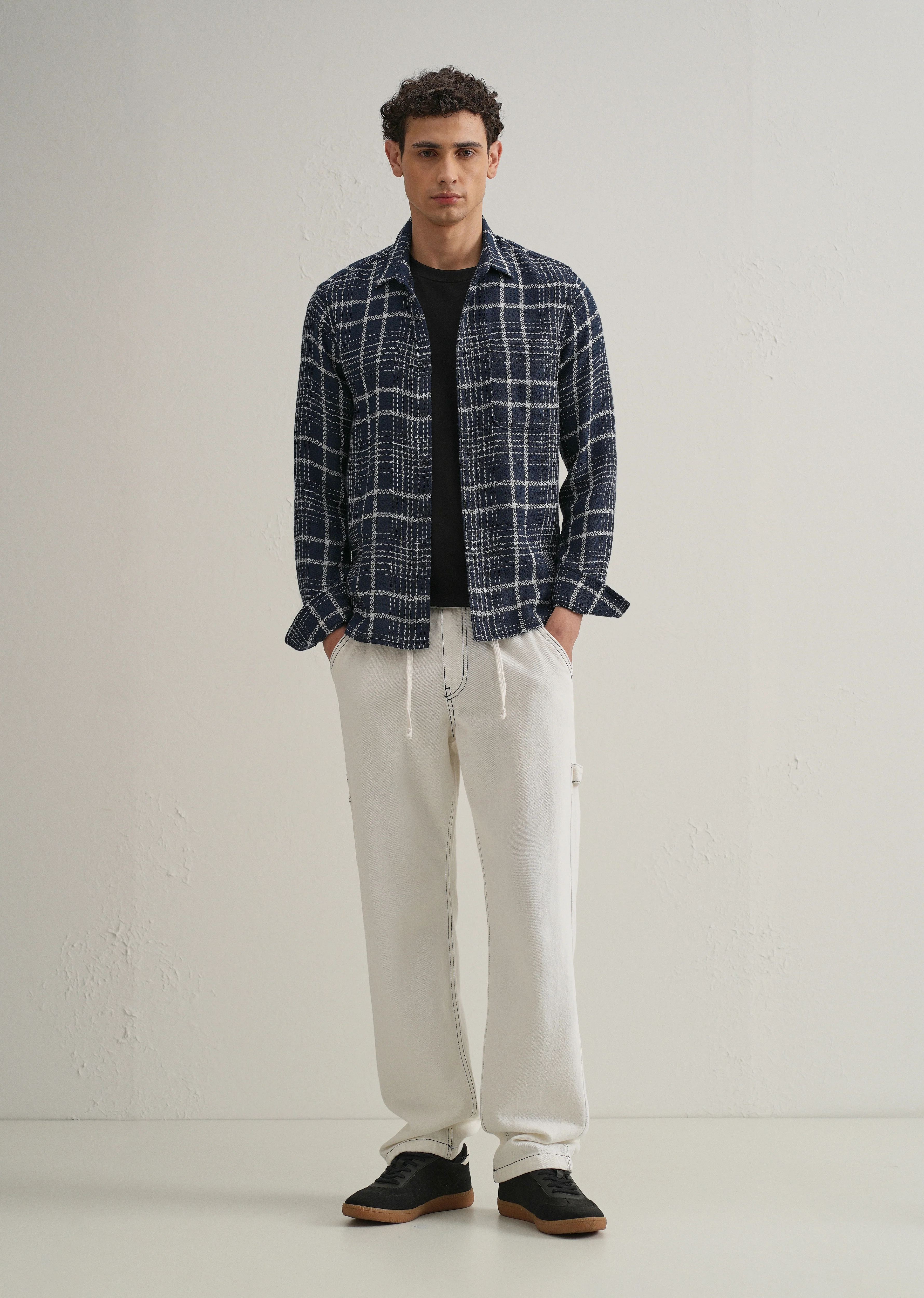 Blue Dobby Check Shirt - Image 6