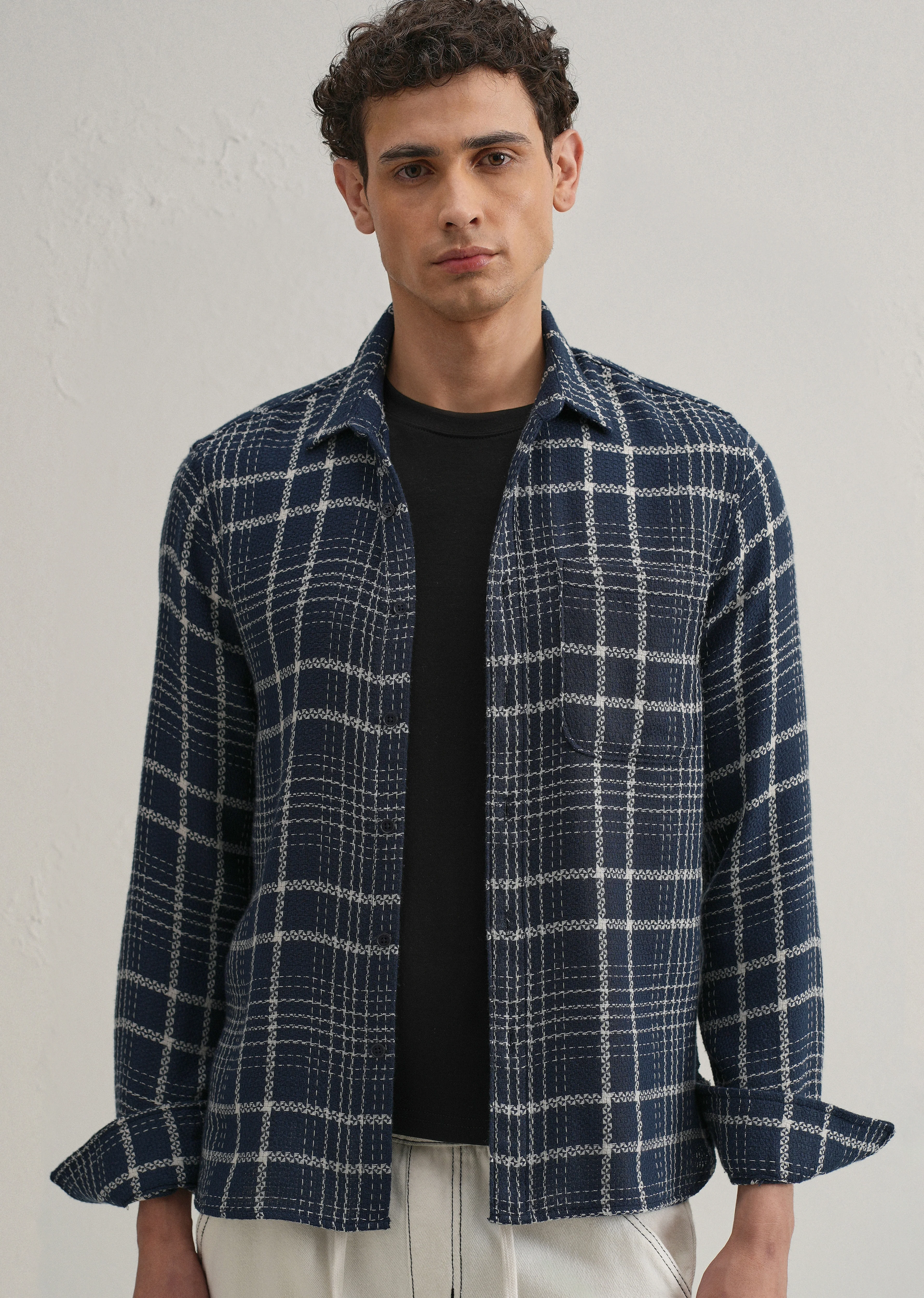 Blue Dobby Check Shirt - Image 7
