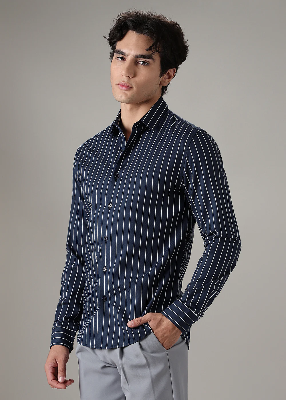 Blue Dobby Stripe Shirt - Image 3