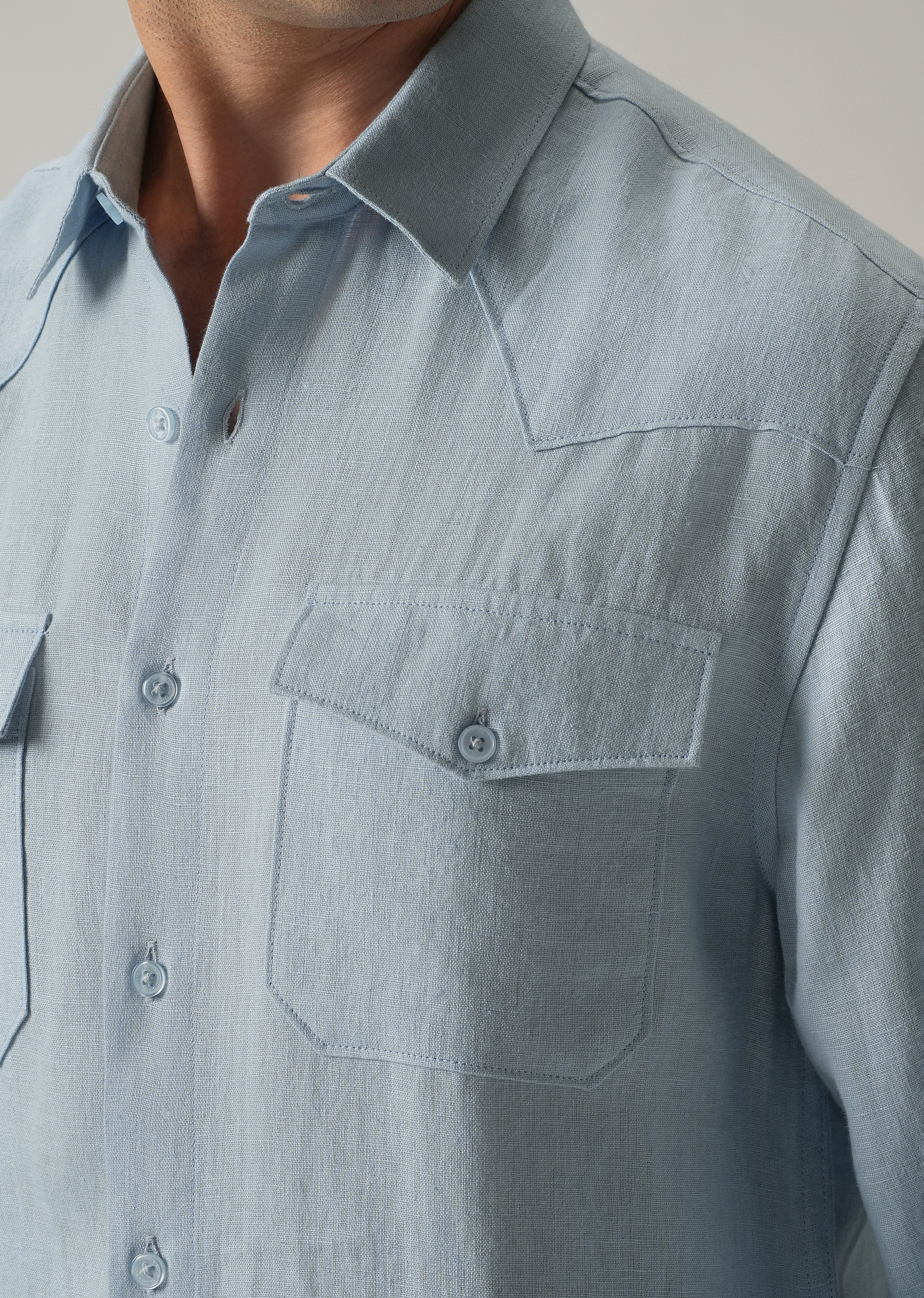 Blue Double Pocket 100% Pure Irish Linen Shirt - Image 5