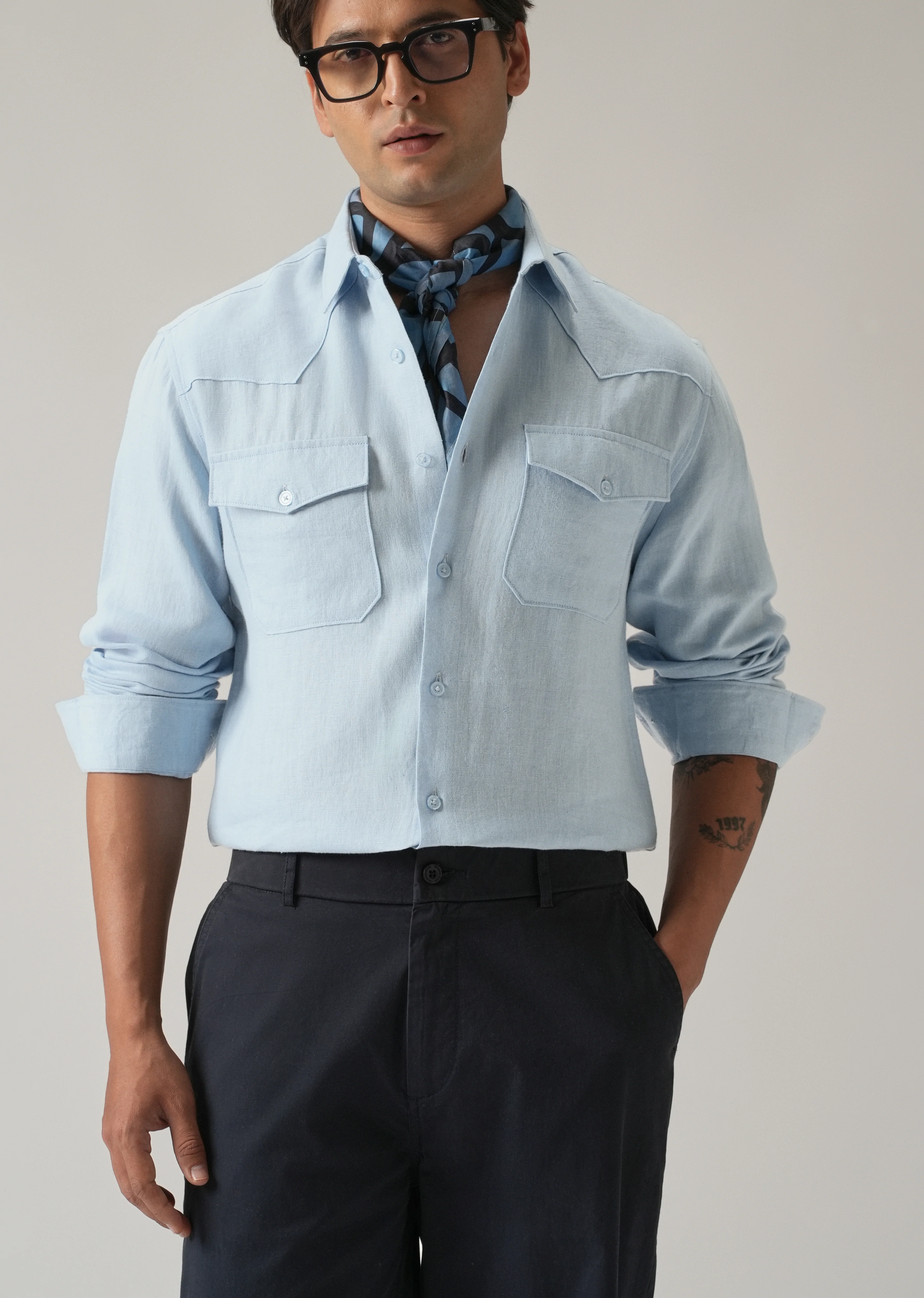 Blue Double Pocket 100% Pure Irish Linen Shirt - Image 7