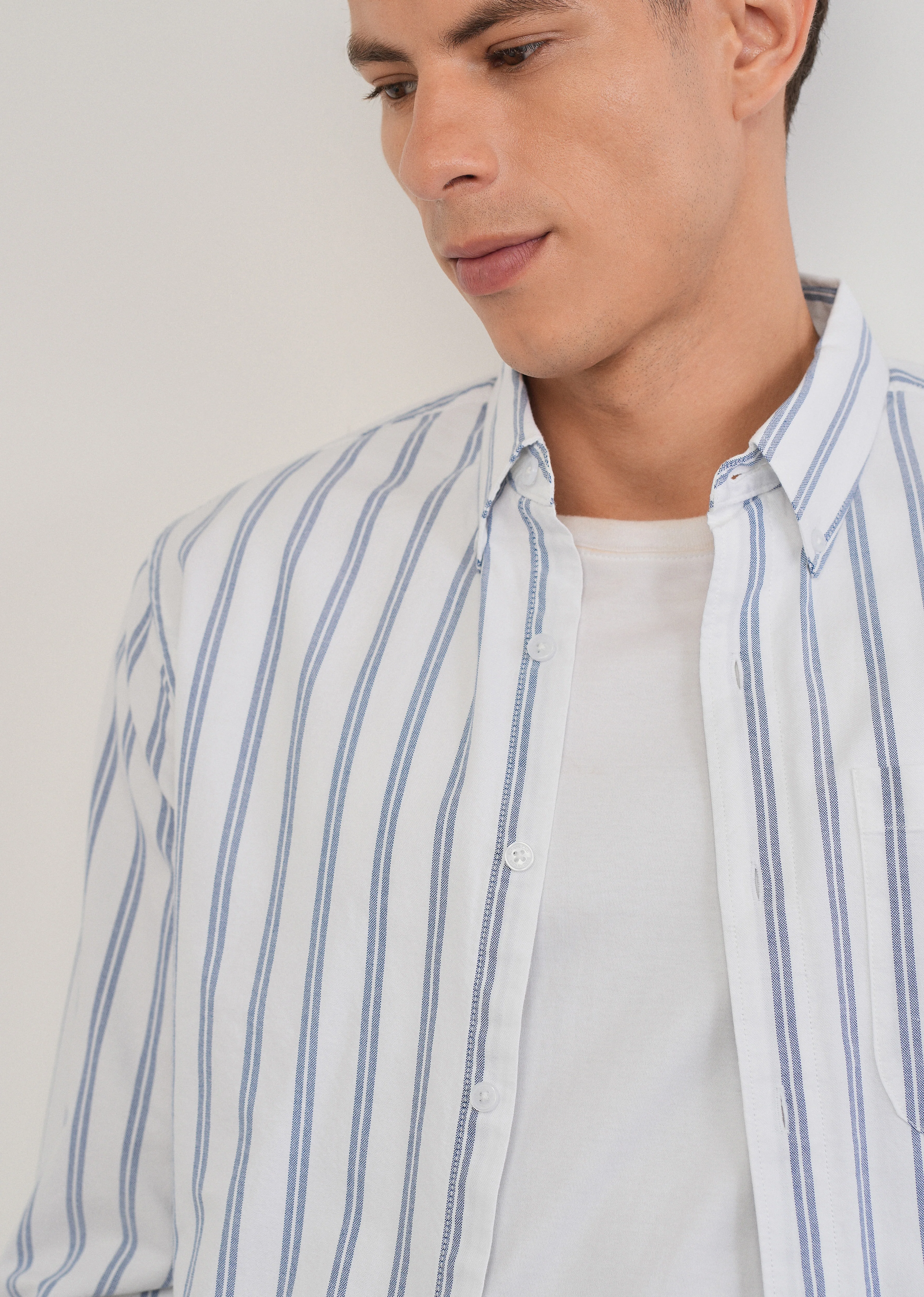 Blue Double Stripe Cotton Shirt - Image 5