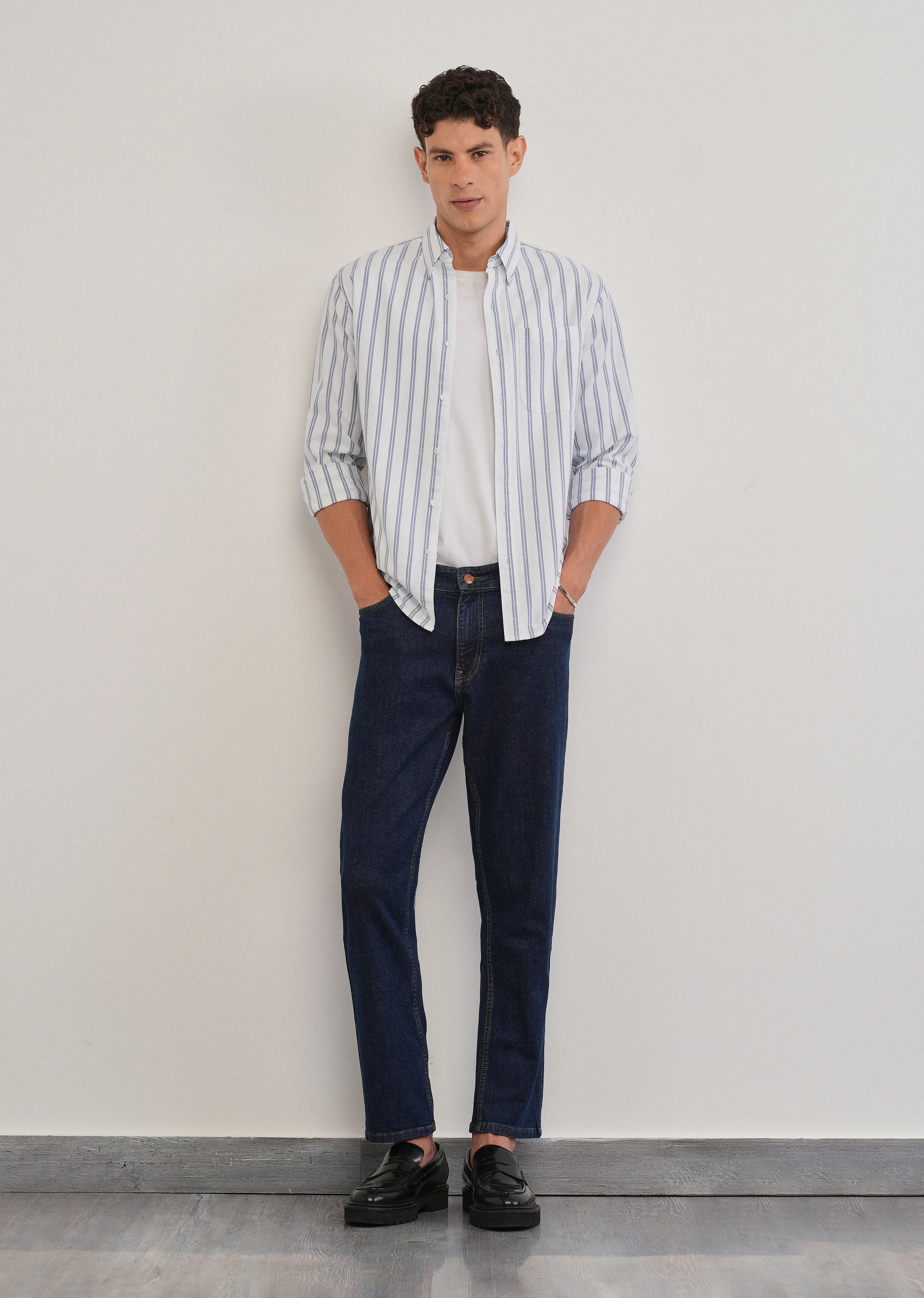 Blue Double Stripe Cotton Shirt - Image 6
