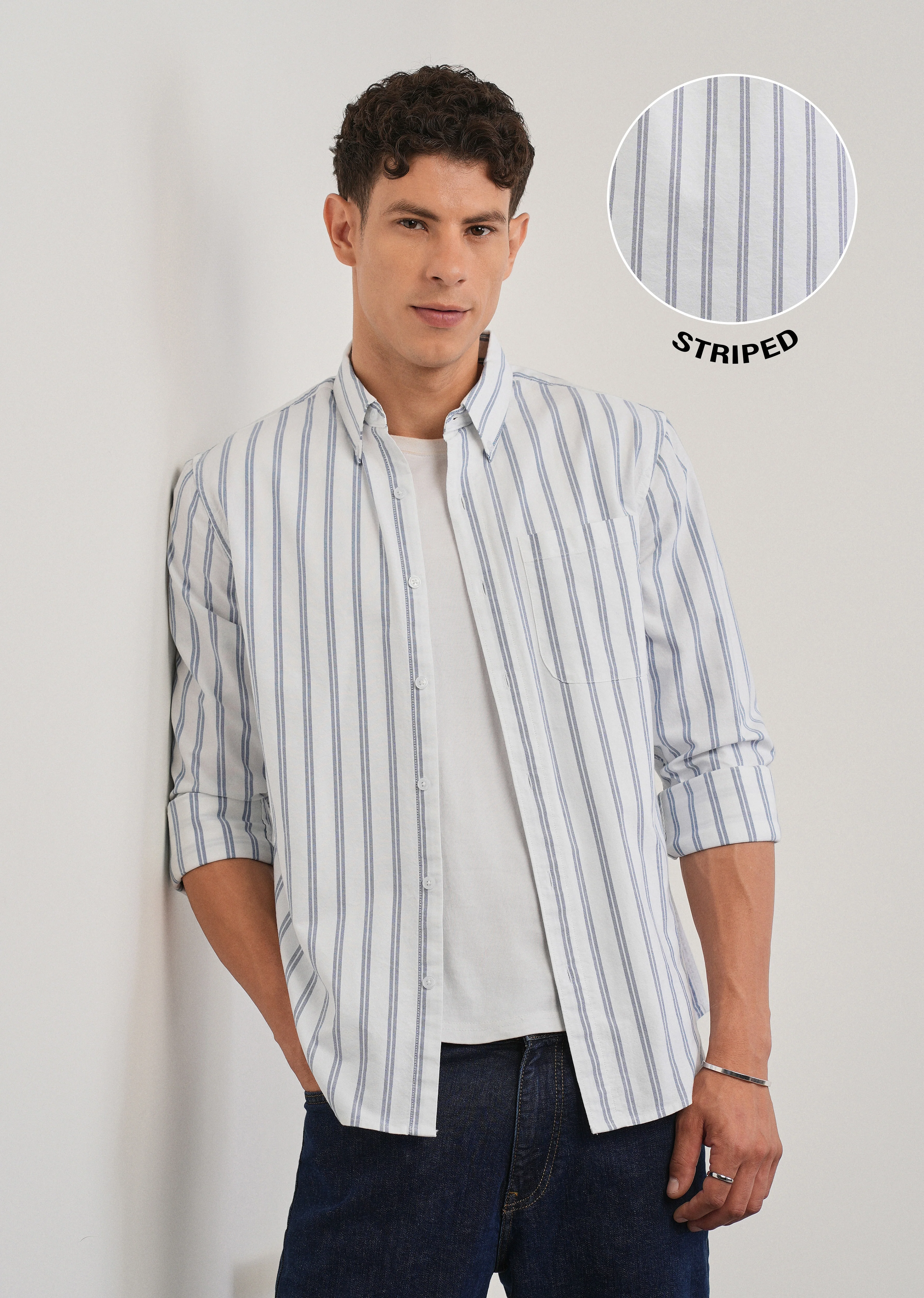 Blue Double Stripe Cotton Shirt - Image 7