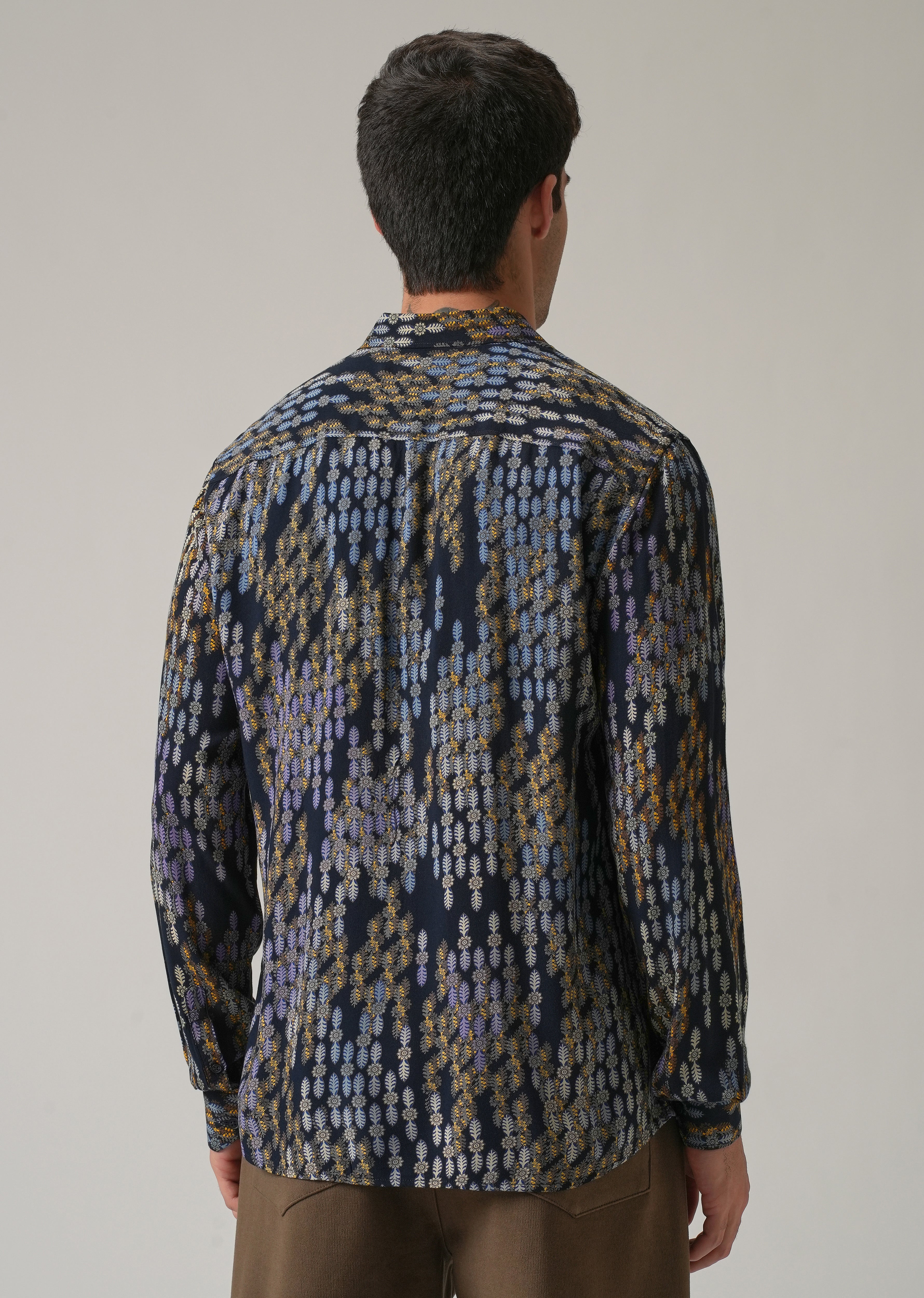 Blue Ethnic Print Feather Shirt - Image 2