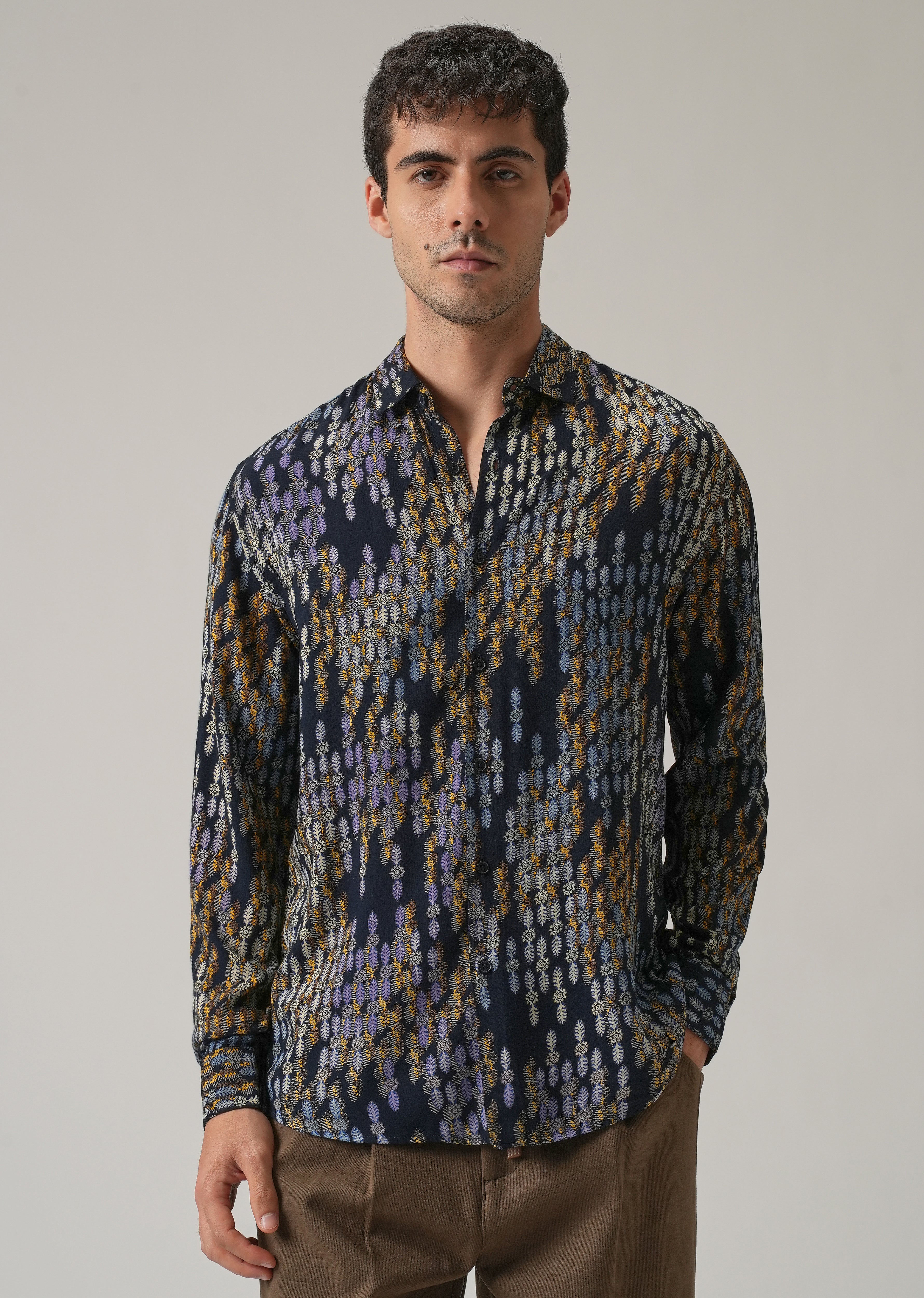 Blue Ethnic Print Feather Shirt - Image 3