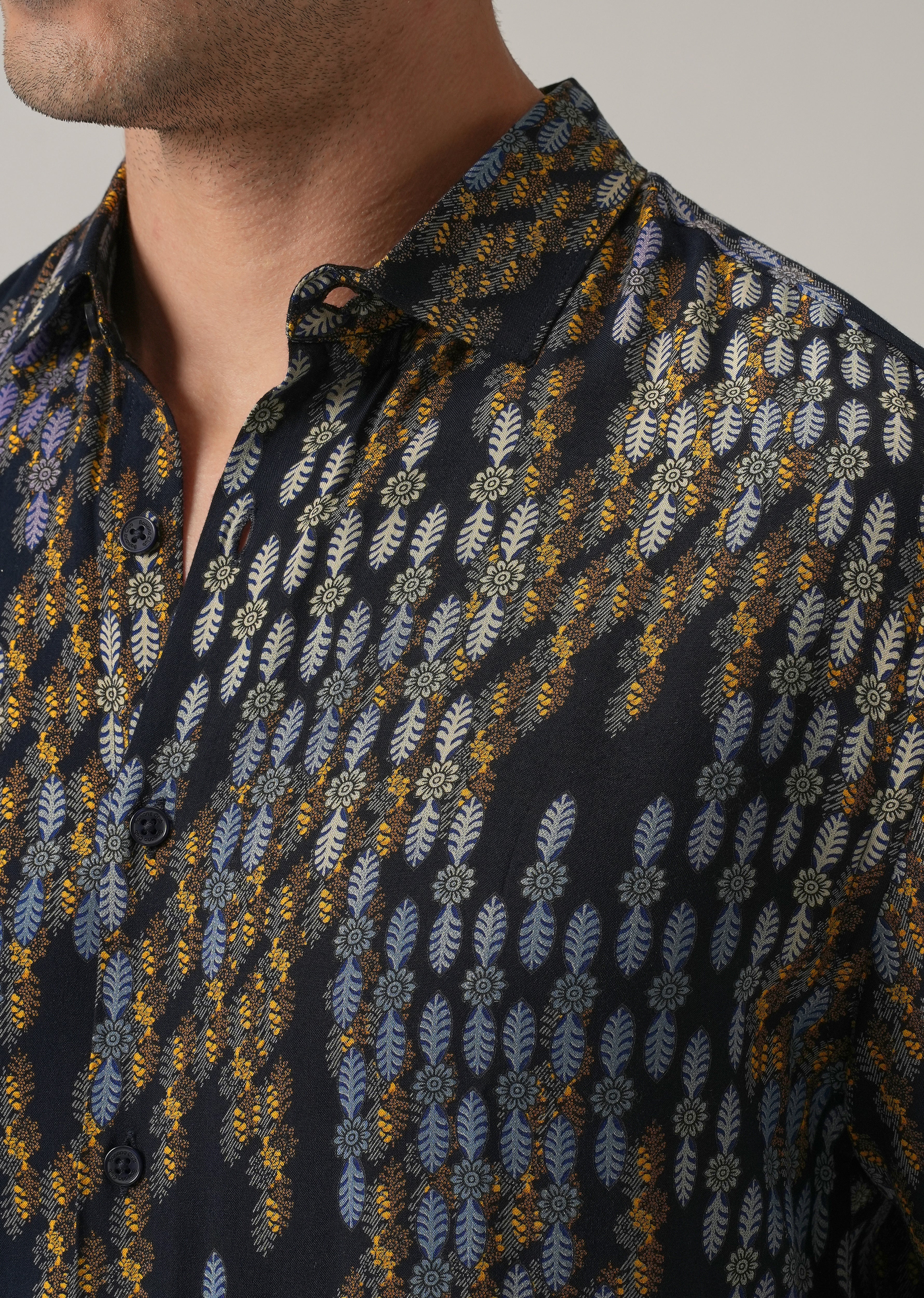 Blue Ethnic Print Feather Shirt - Image 5