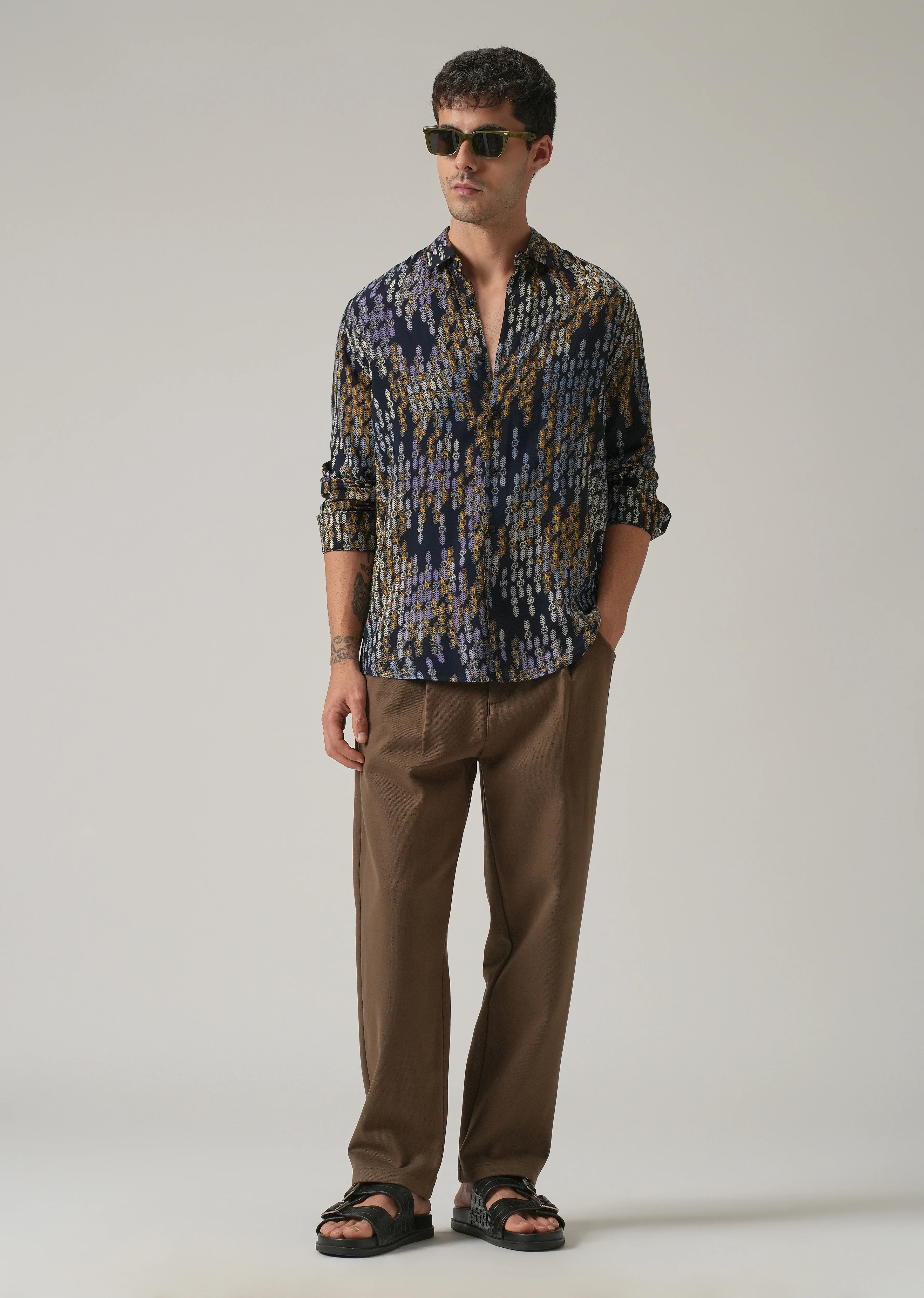 Blue Ethnic Print Feather Shirt - Image 6