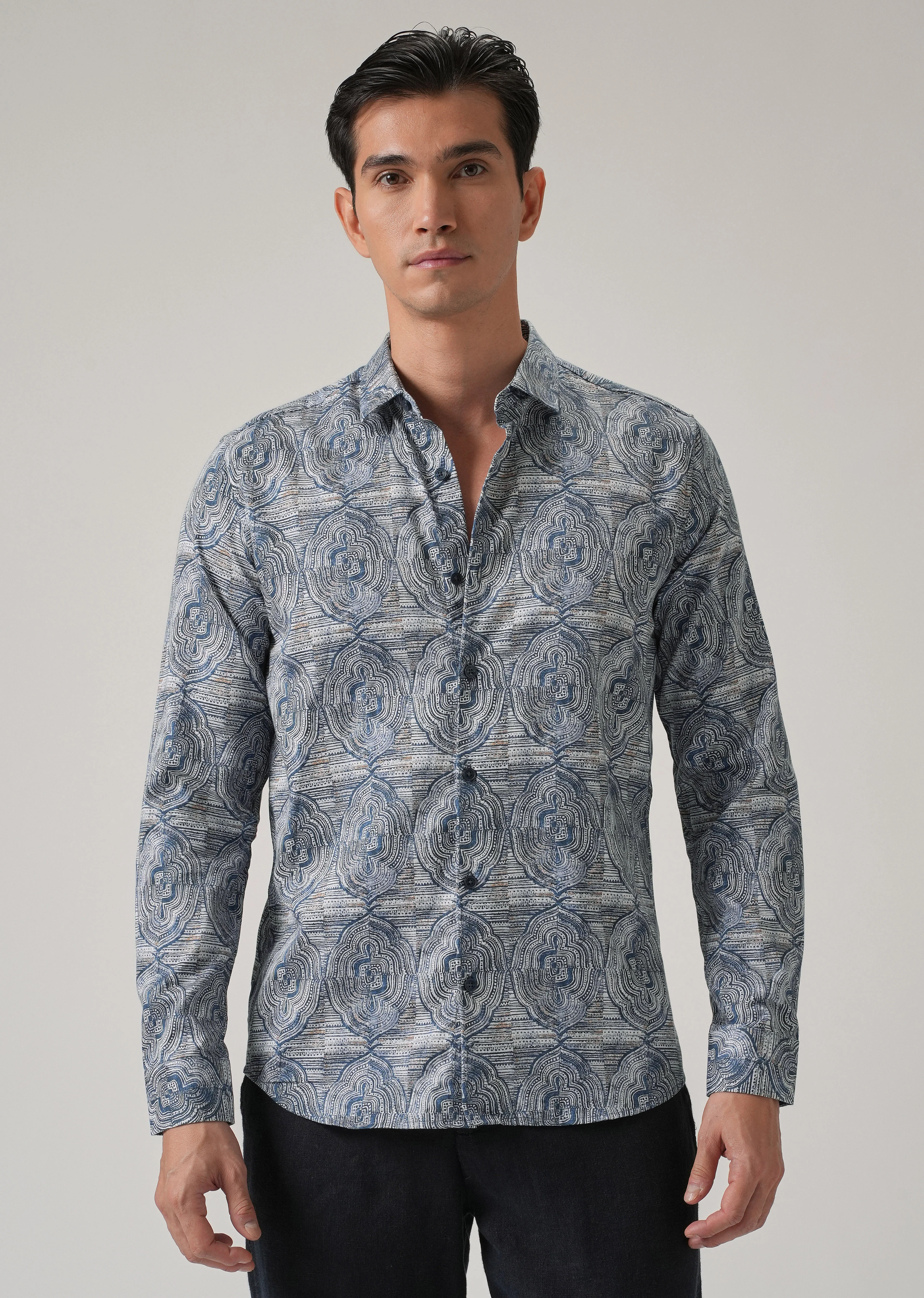 Blue Ethnic Print Shirt - Image 3