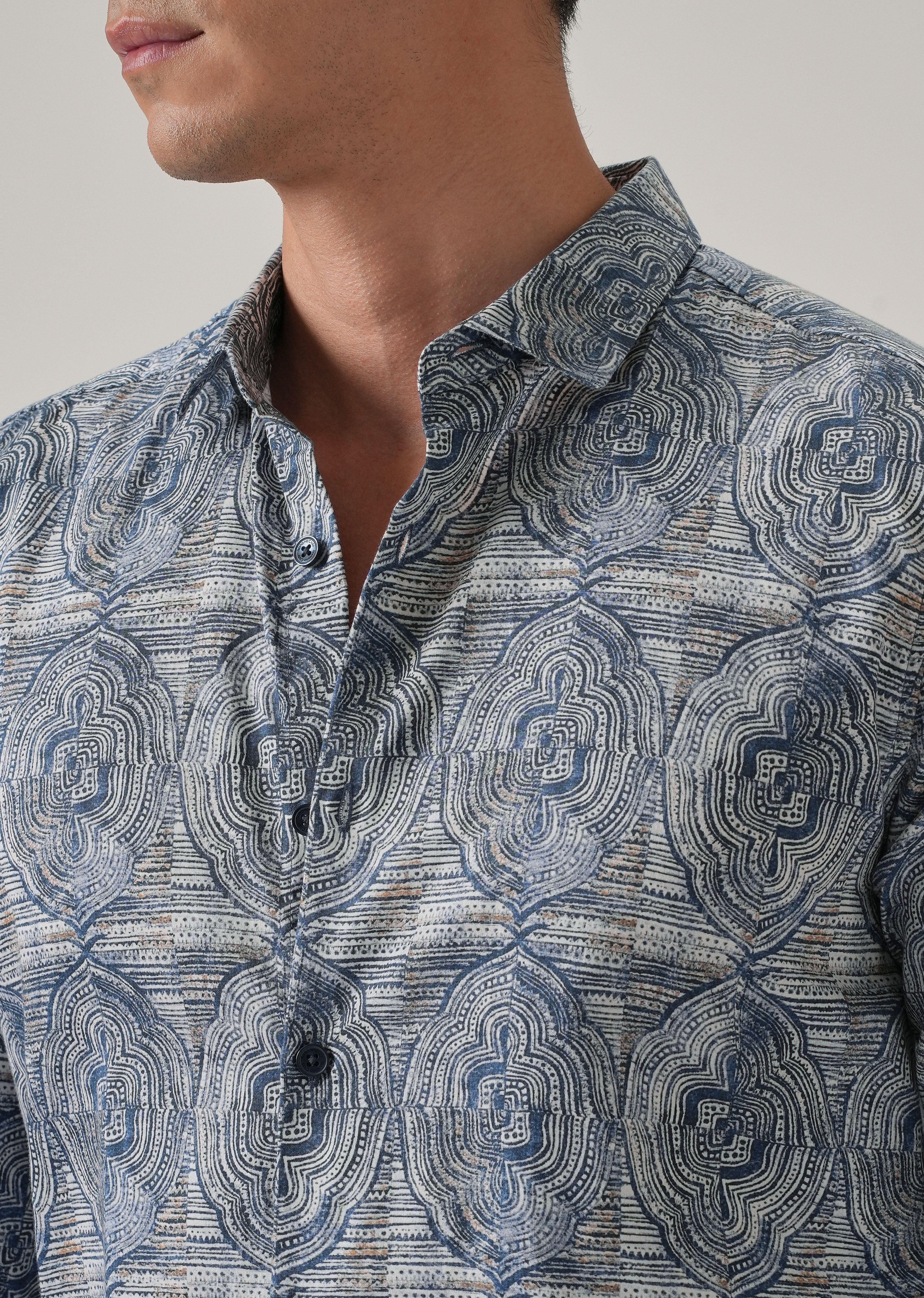 Blue Ethnic Print Shirt - Image 5