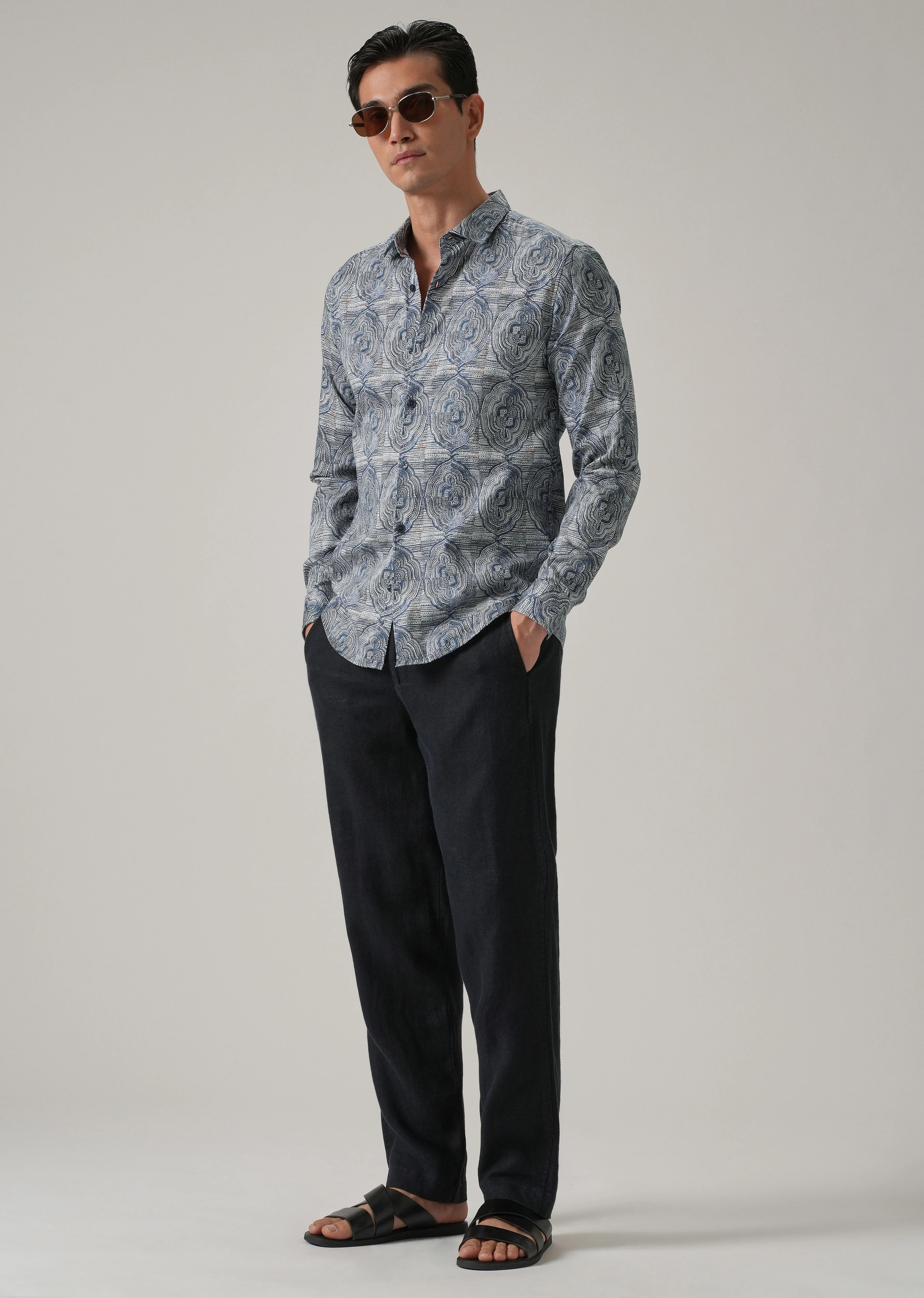 Blue Ethnic Print Shirt - Image 6