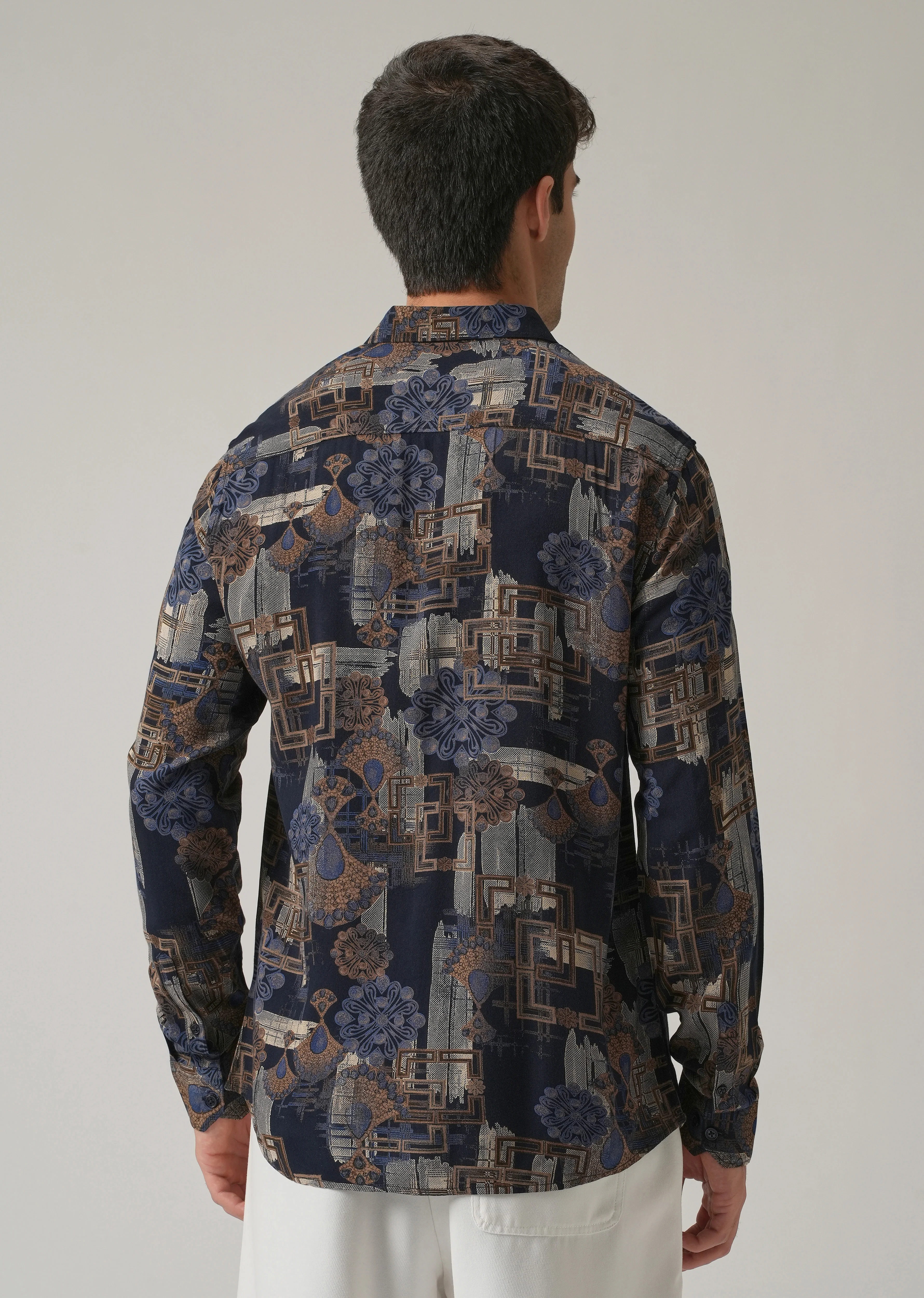 Blue Flora Grid Print Feather Shirt - Image 2