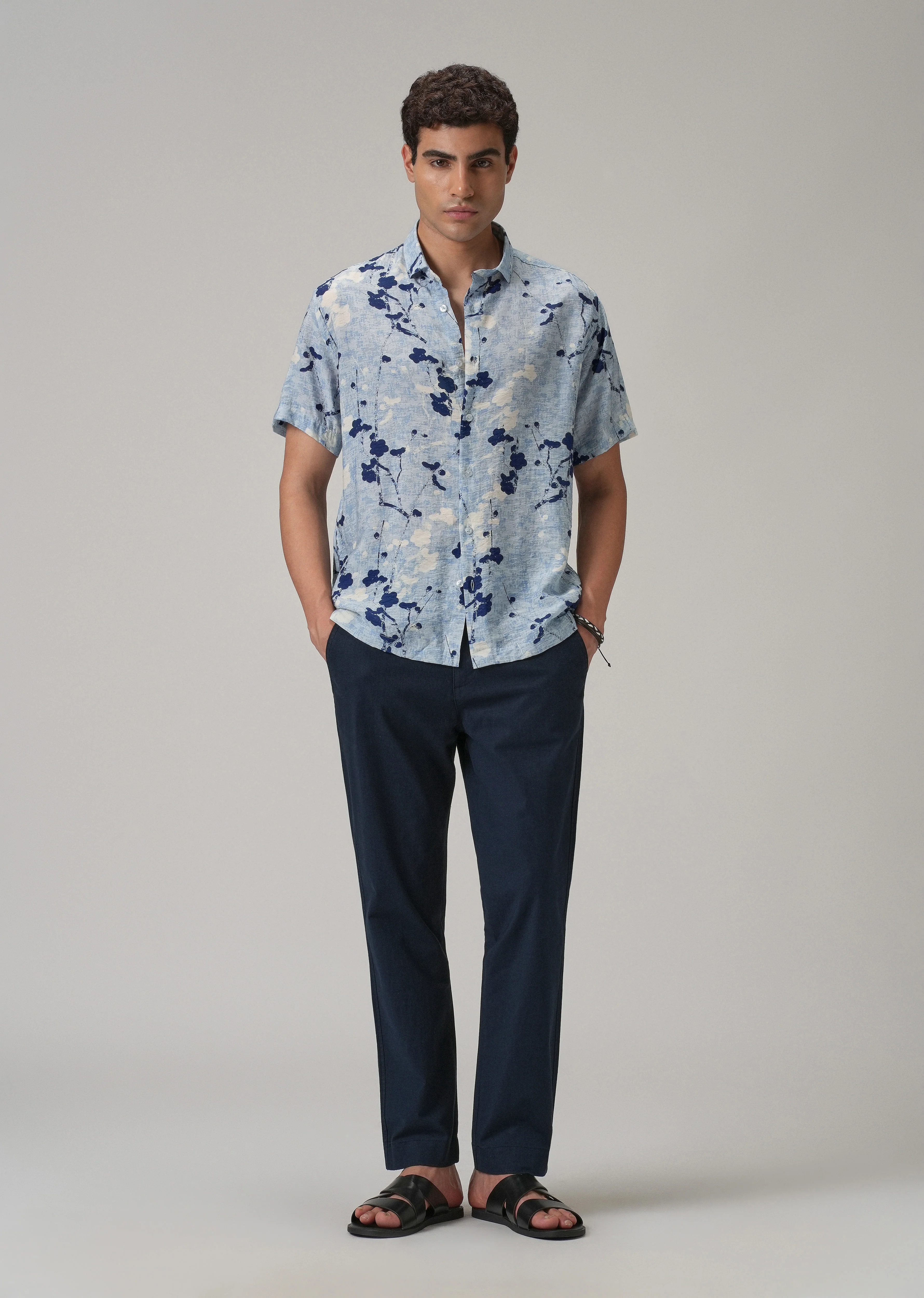 Blue Flora Printed Shirt - Image 6