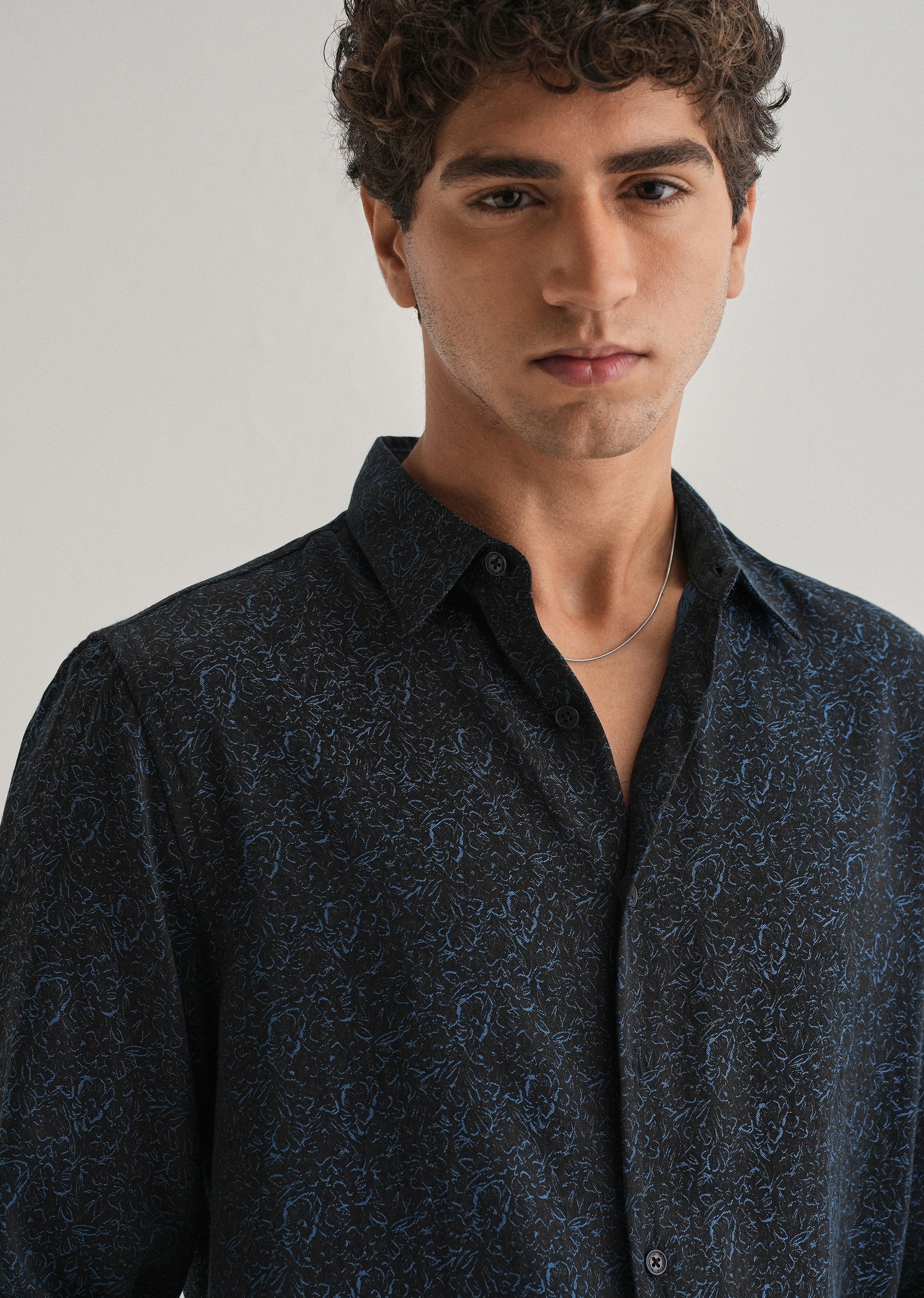 Blue Floral Jacquard Shirt - Image 2
