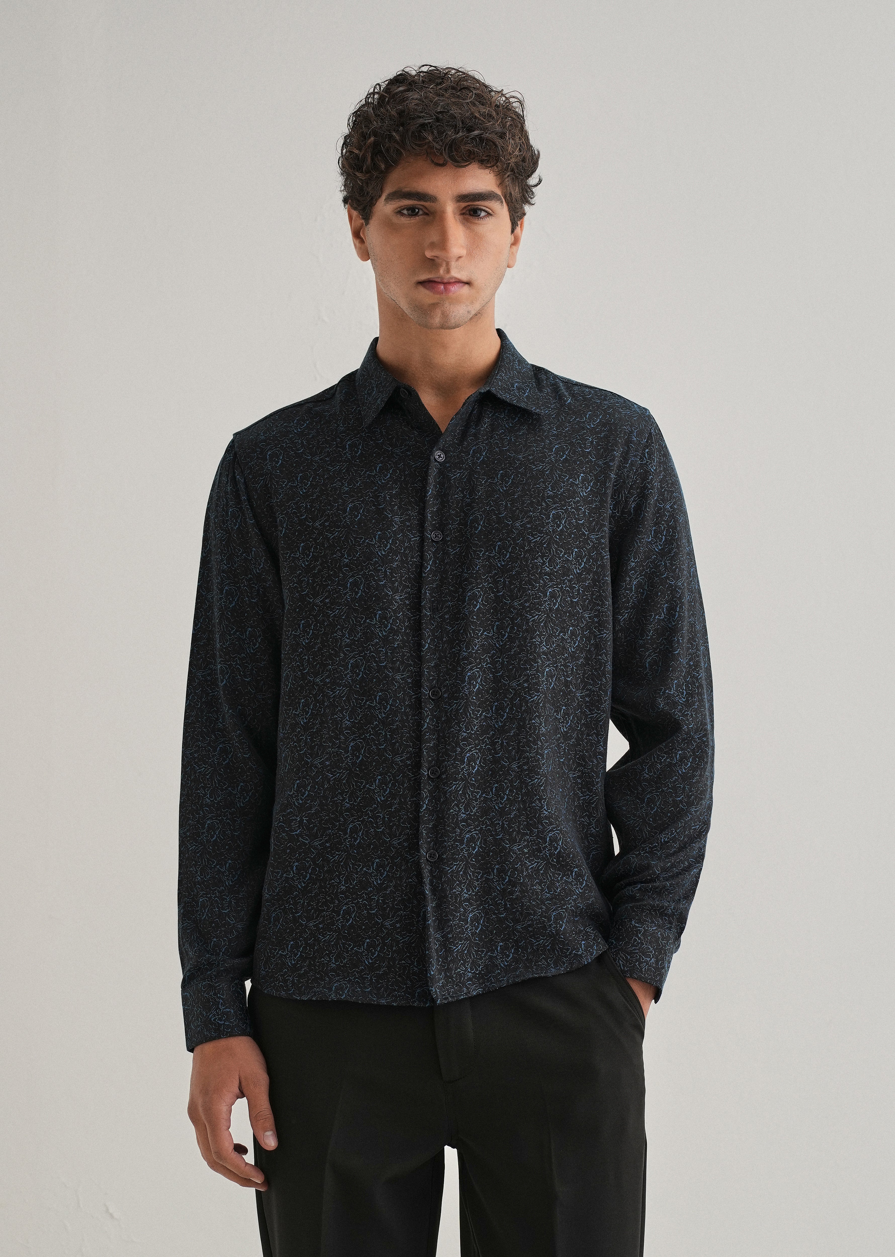 Blue Floral Jacquard Shirt - Image 4