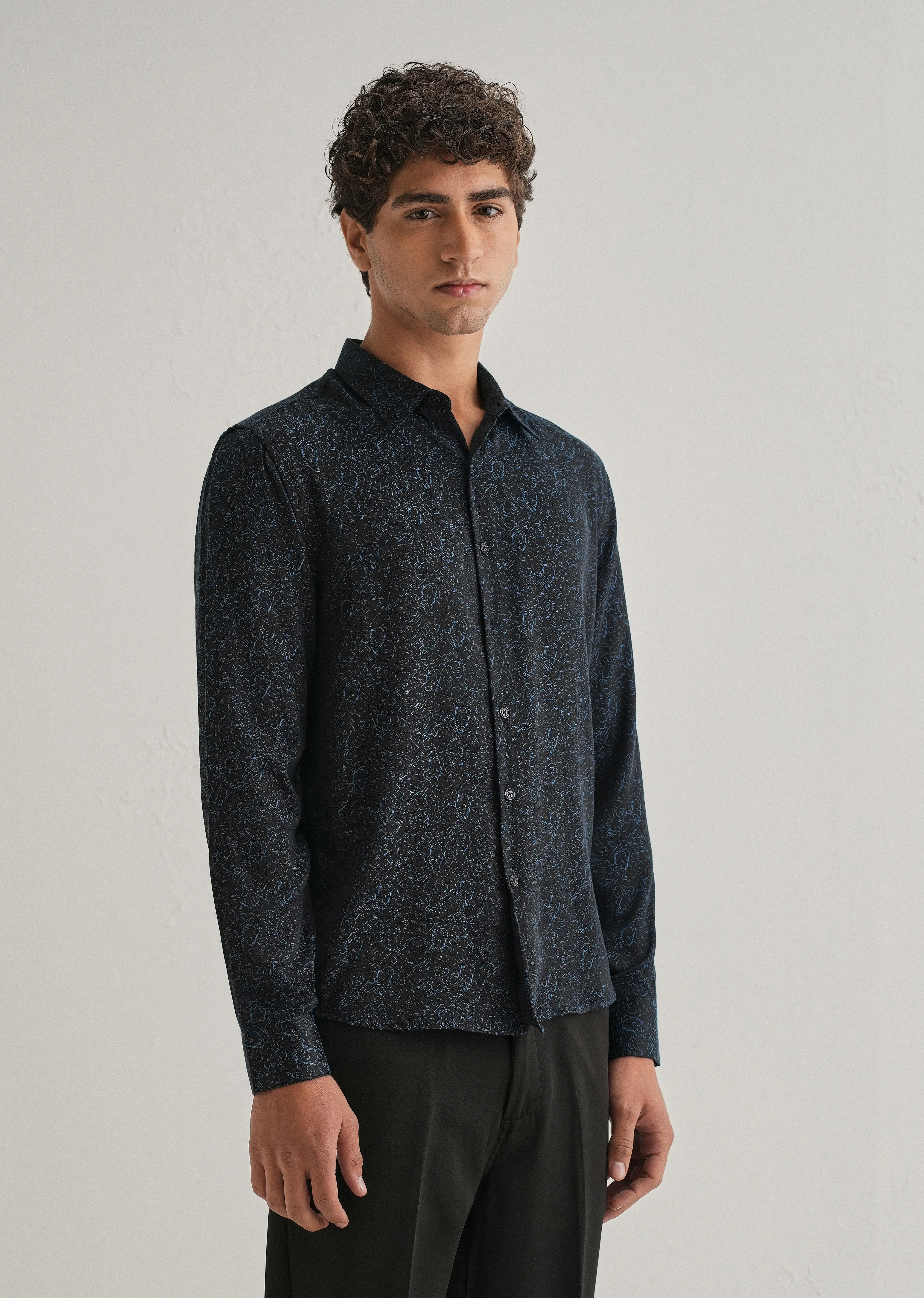 Blue Floral Jacquard Shirt - Image 5