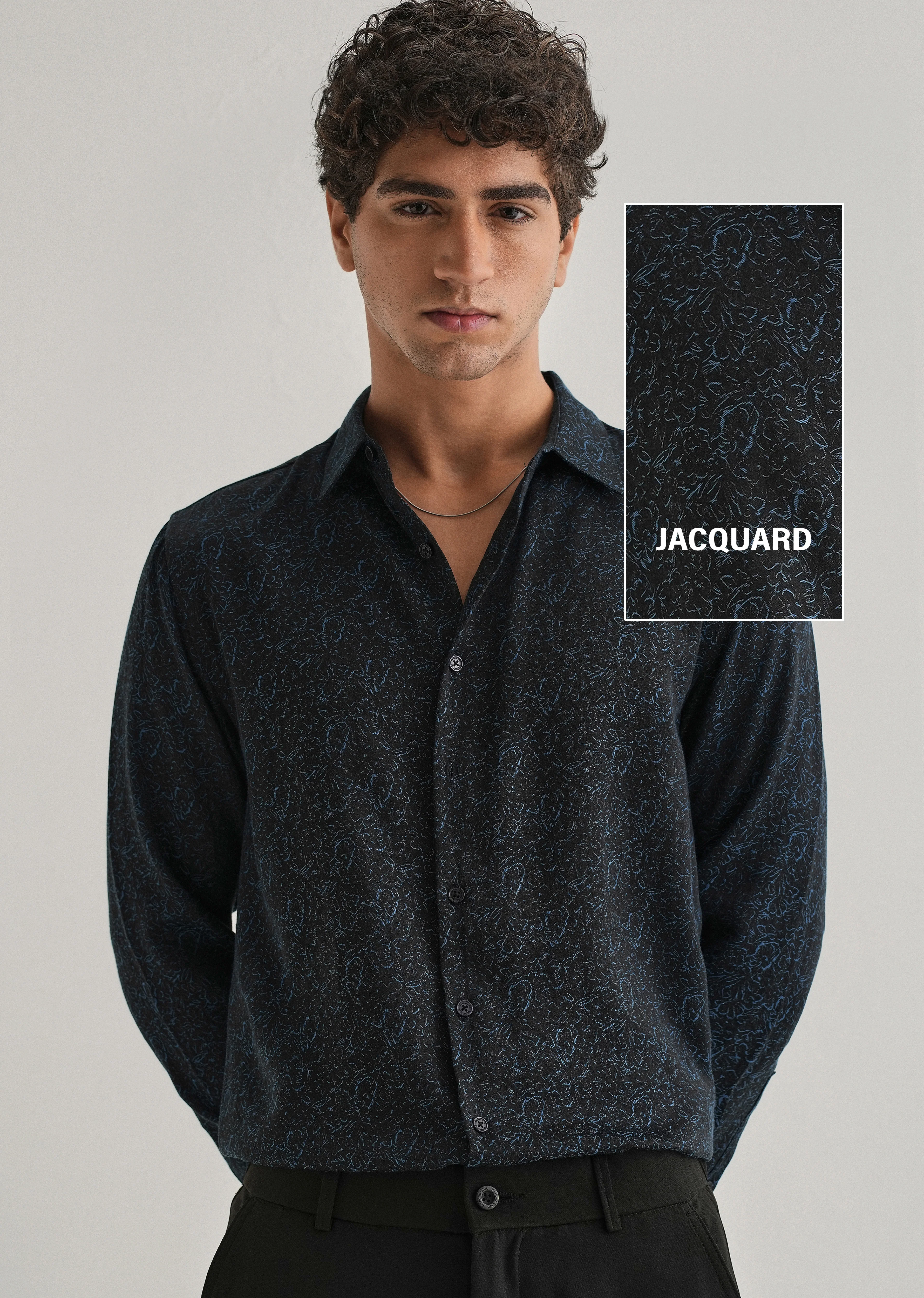 Blue Floral Jacquard Shirt - Image 7