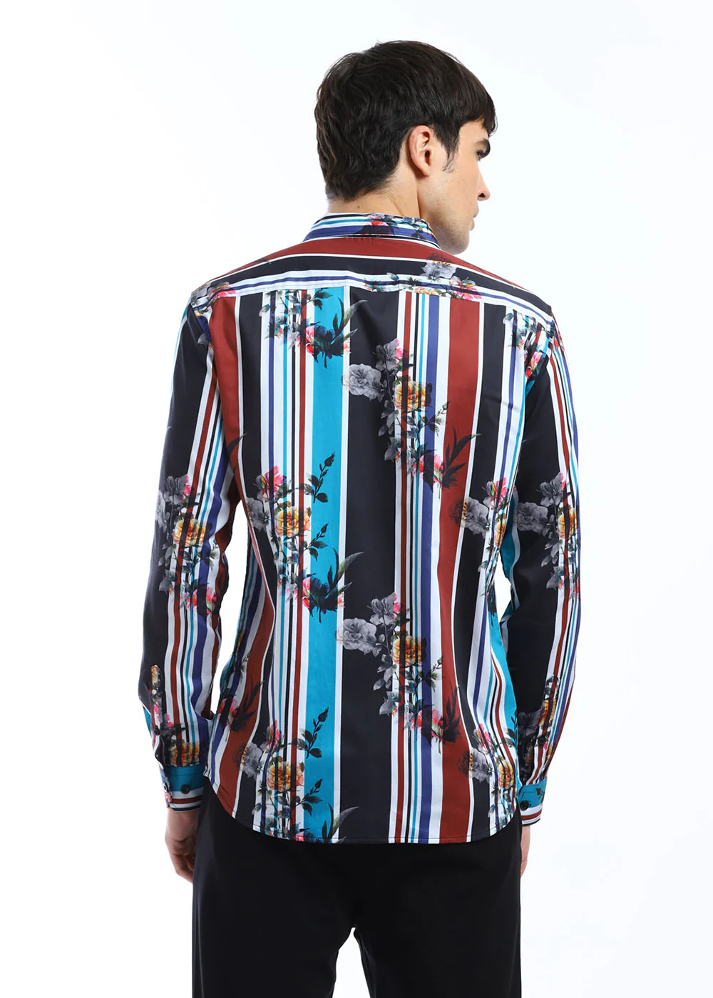 Blue Floral Striped Printed Shirt - Image 4