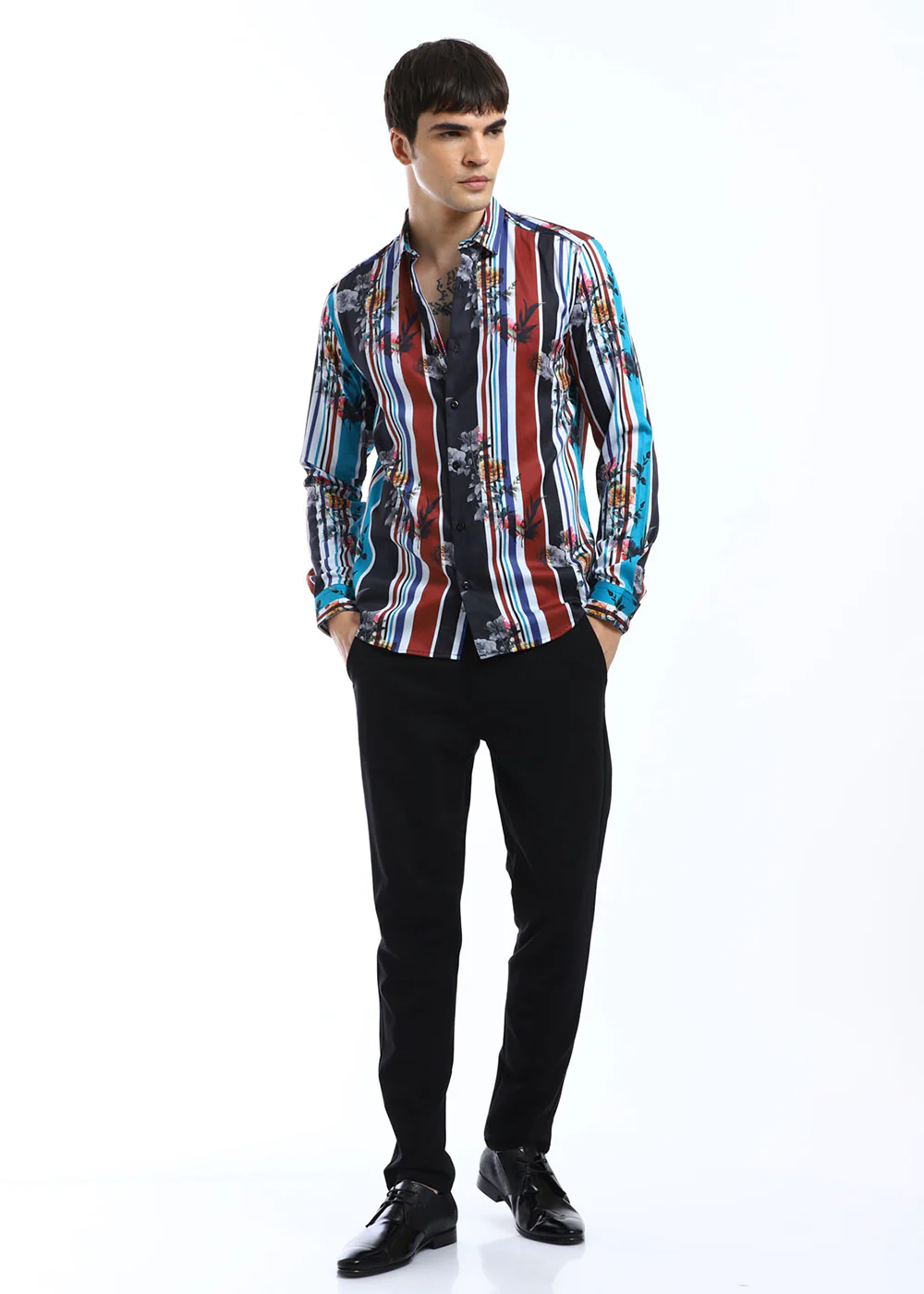 Blue Floral Striped Printed Shirt - Image 5