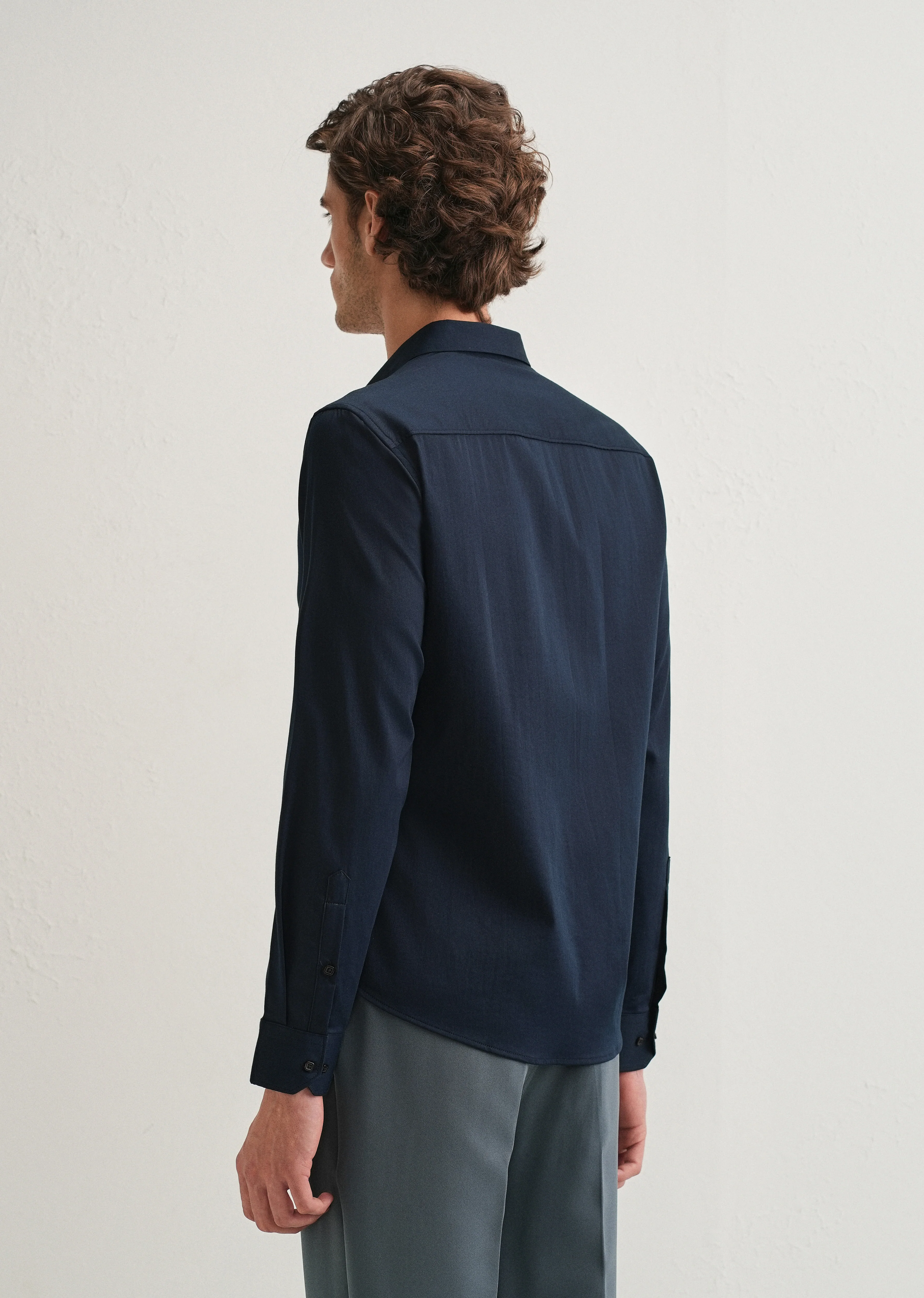 Blue Front Panel Open Pleat Shirt - Image 2